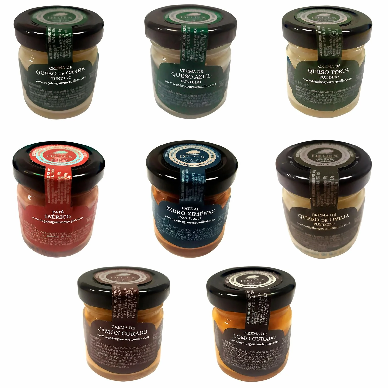 Deliex 12 Patés y Cremas Pequeñas Sabores Variados Miniaturas Gourmet 30 gr Cristal para Invitados Eventos