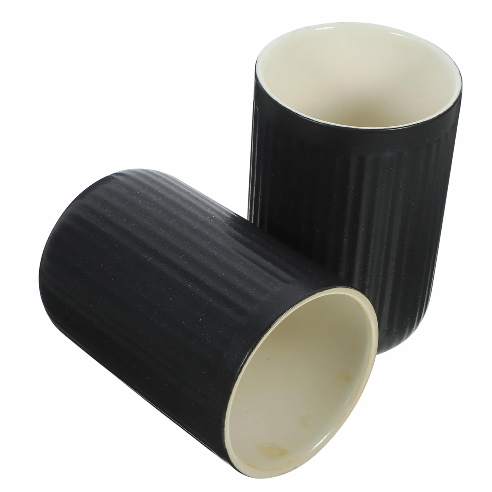 Anneome 2piezas Cepillo de Dientes de Cerámica Retro Tazas de Baño Reutilizables Vaso para Cepillo de Dientes Enjuague Bucal Vaso de Agua Pequeño Negro Líneas Verticales