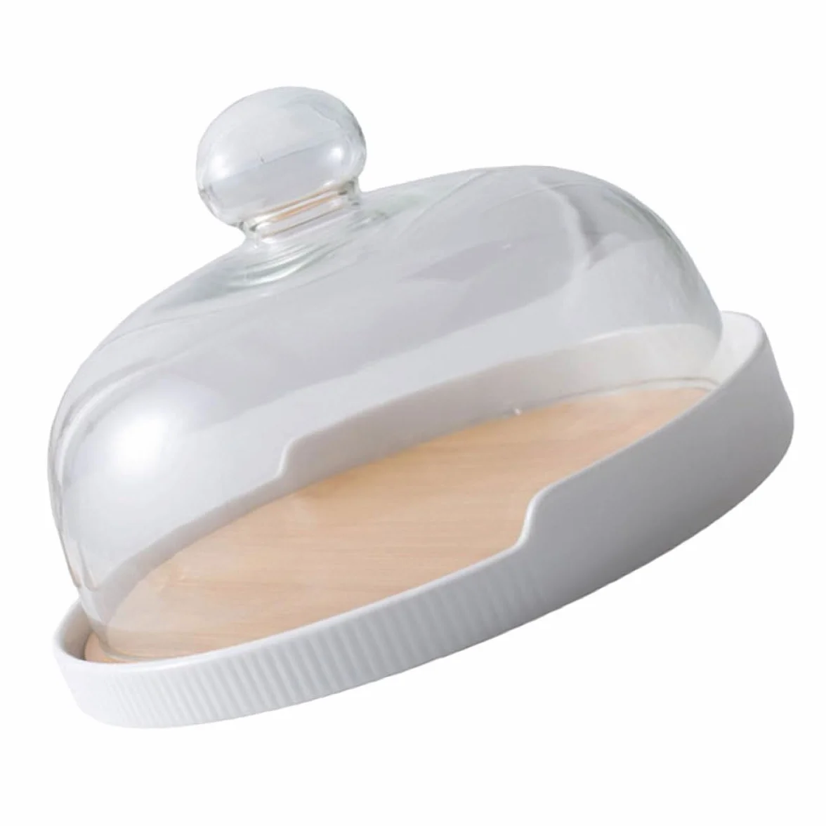 UKCOCO Bandeja para Tartas de Madera con Tapa de Cristal Transparente, Plato Giratorio para Postres, Soporte para Pastelería y Repostería en Hogar y Cocina