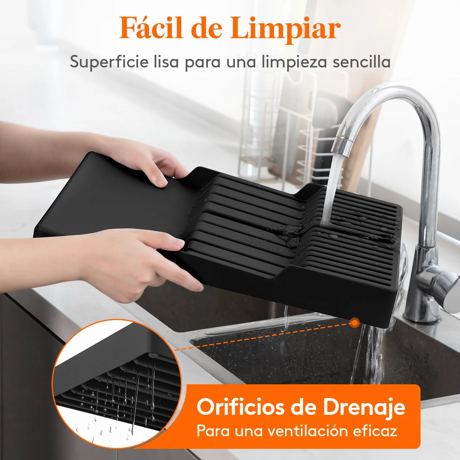 Lifewit Organizador Cuchillos Cajon, Porta Utensilios de Cocina para 16 Cuchillos y Afilador, Bloque Plastico para Cuchillo de Chef y Bistec, Almacenamiento Negro
