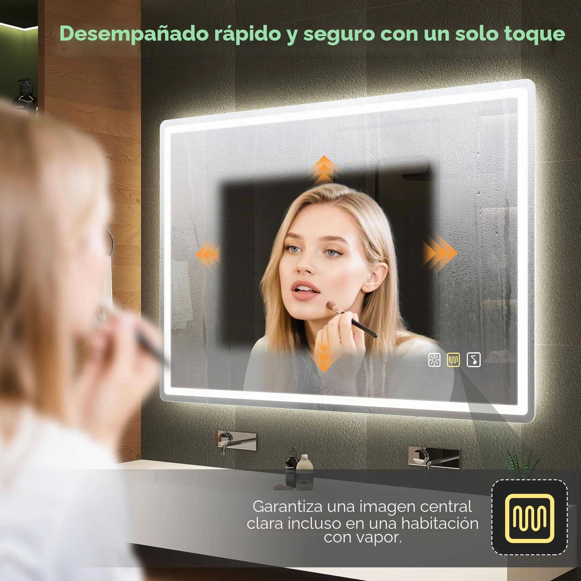 S'bagno Espejo Baño LED Bluetooth 100x70cm IP44 Antivaho Regulable 3000K/4000K/6500K