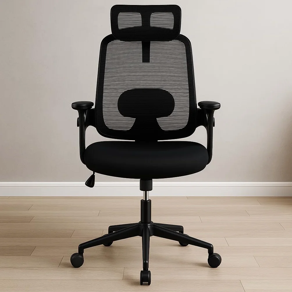 Silla de Oficina Ergonómica con Ruedas, Reposacabezas y Reposabrazos Ajustables, Respaldo de Malla Transpirable, Soporte Lumbar