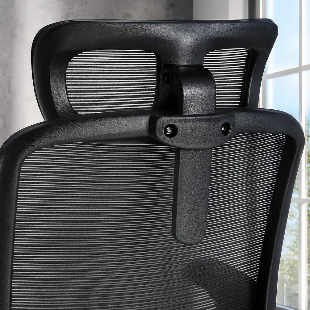 Silla de Oficina Ergonómica con Ruedas, Reposacabezas y Reposabrazos Ajustables, Respaldo de Malla Transpirable, Soporte Lumbar