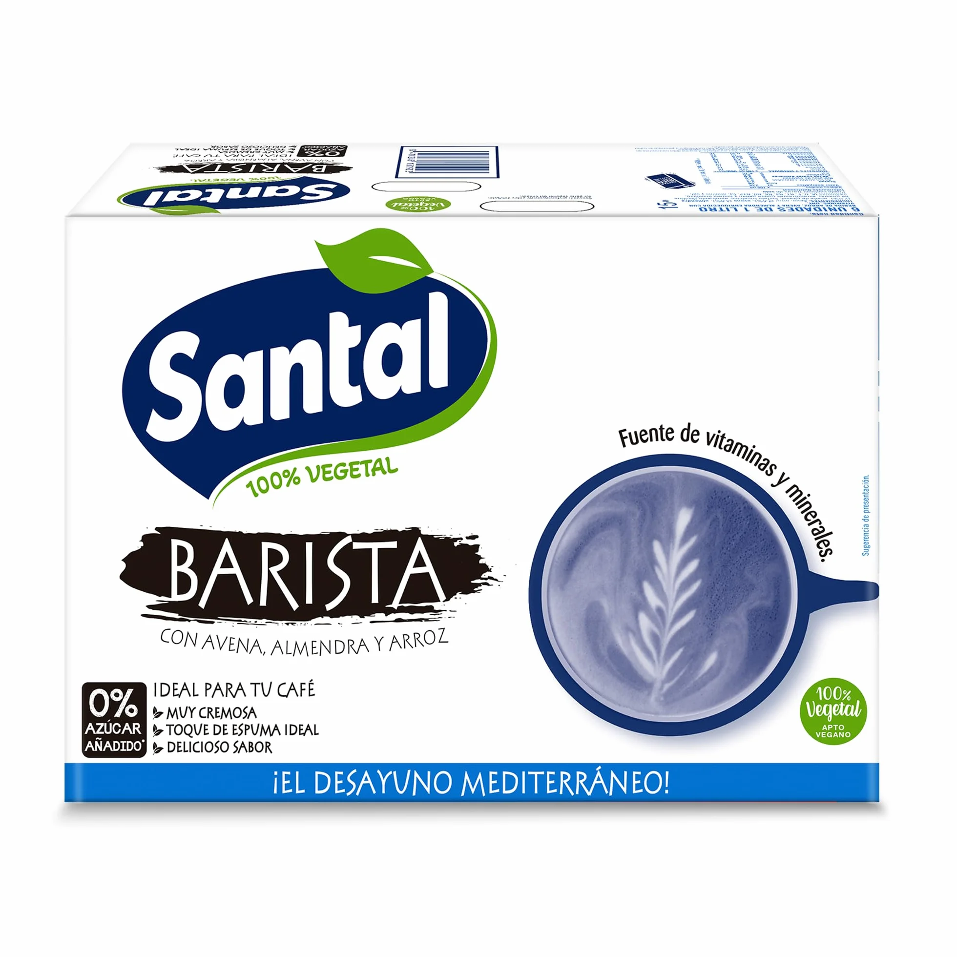 Santal Bebida Vegetal Barista Almendra Avena Arroz Sin Azúcares Añadidos Alternativa Leche Pack 6 x 1 Litro