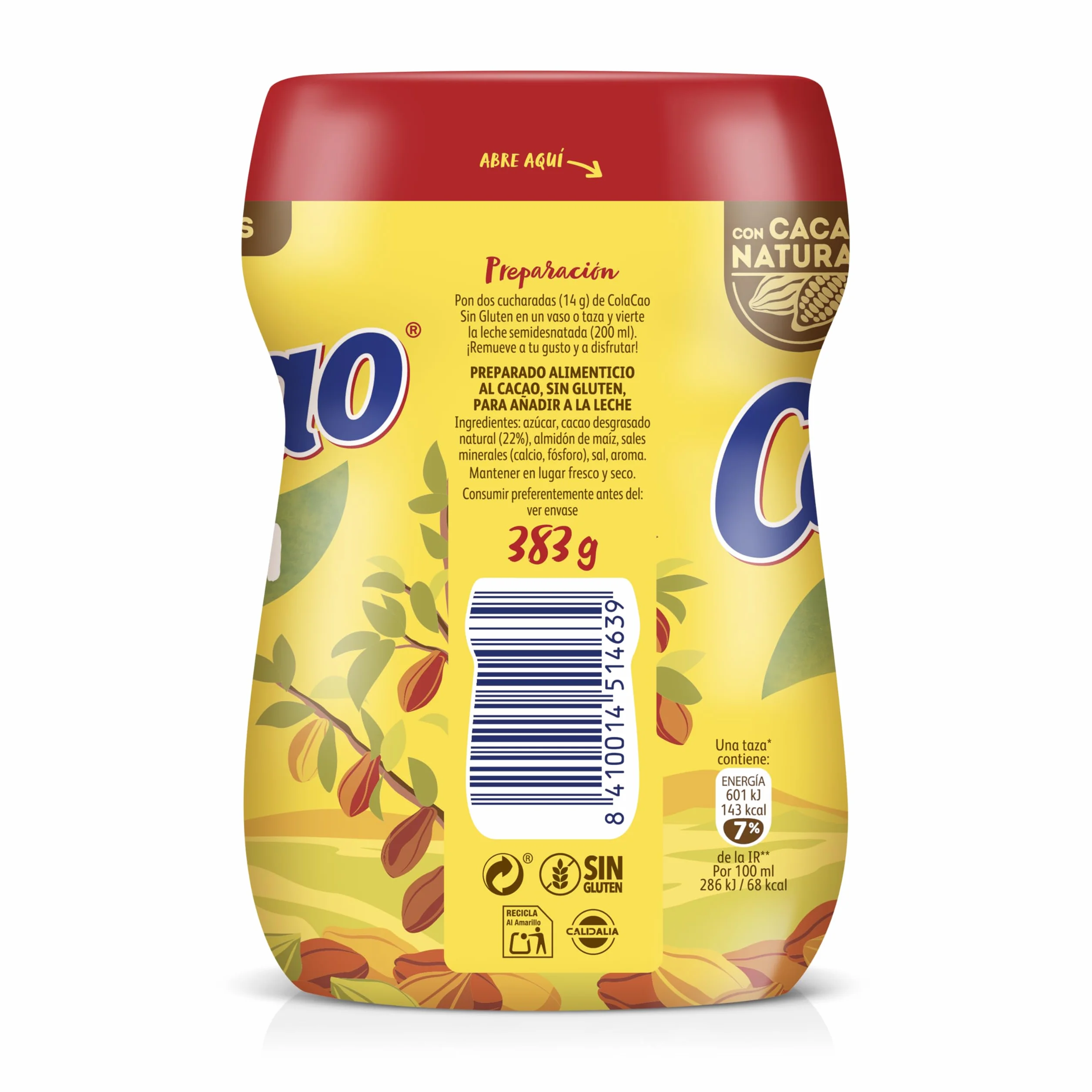 ColaCao Sin Gluten Cacao Soluble Natural 383g 27 Raciones