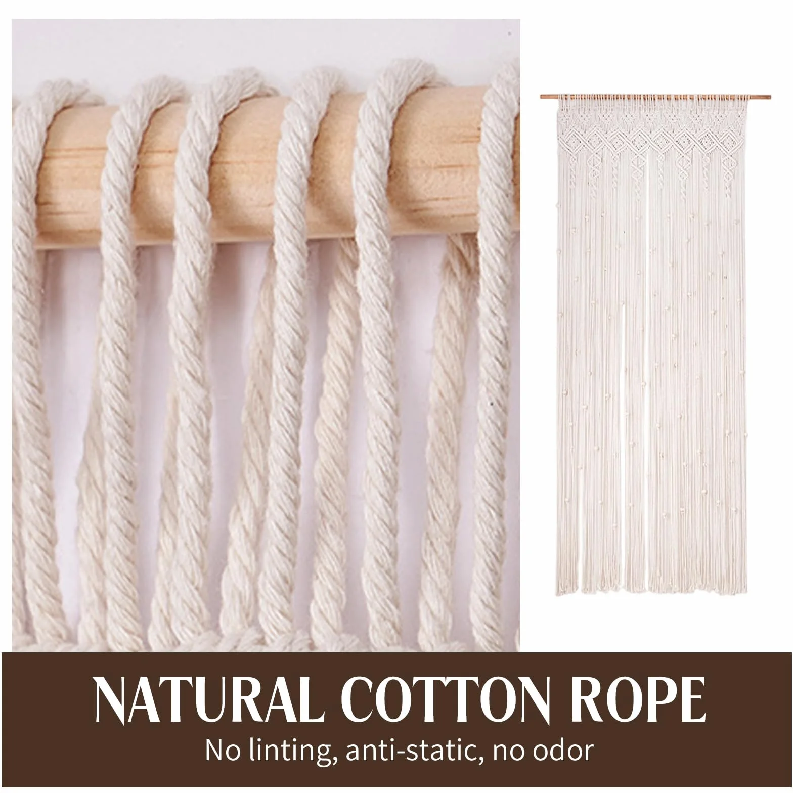 OUGPIU Cortina Bohemia de Macramé,90x200cm Cortina para Colgar en la Pared,Tapiz Puerta Ventana Divisor Armario Decoración Pared,Cortinas Tejidas a Mano Para Arco de Boda,Sala de Estar,Habitación