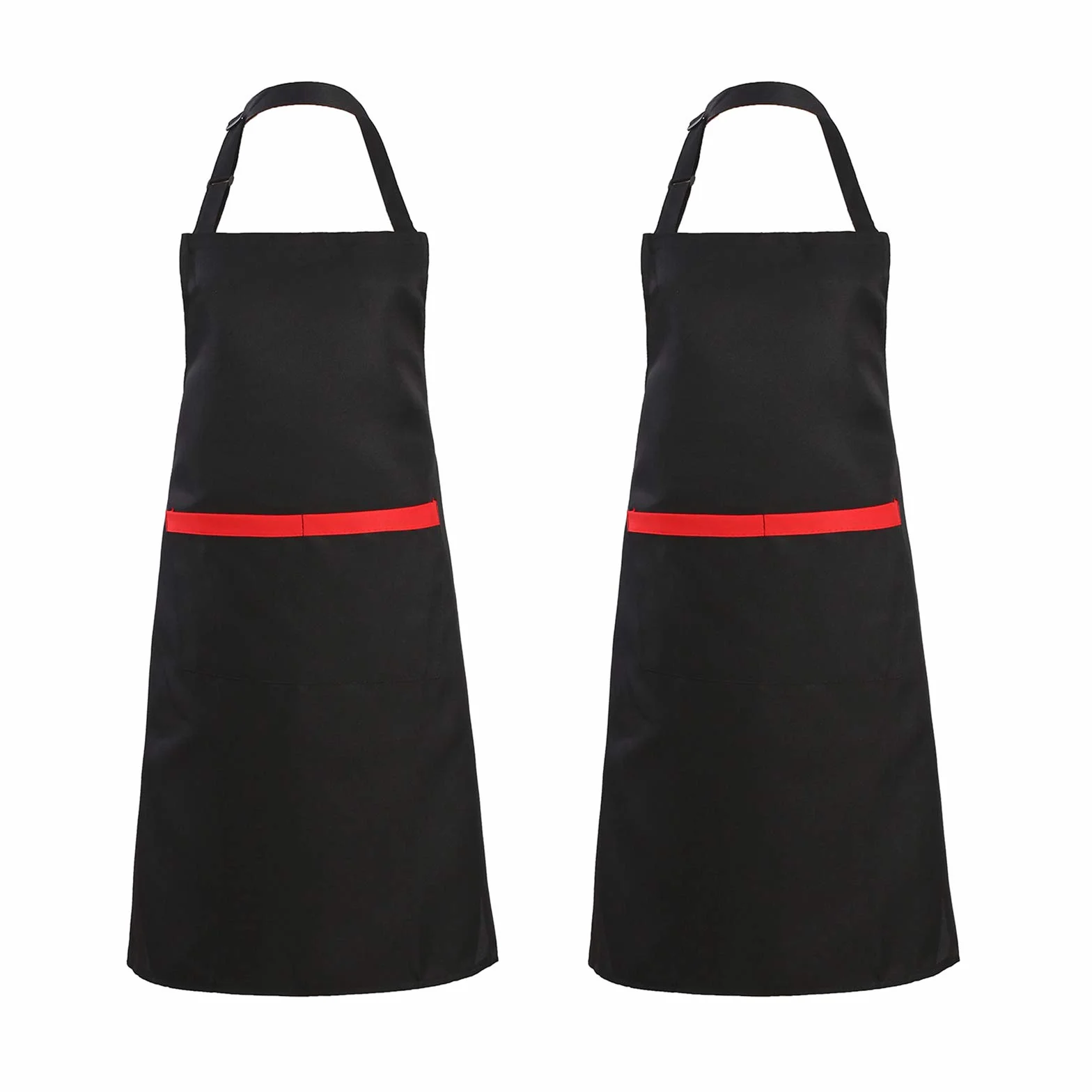 Tosewever Paquete de 2 delantales ajustables con 2 bolsillos, delantales de cocina resistentes a las gotas de agua para mujeres y hombres, chef, pareja, barbacoa, pintura (negro, 2)