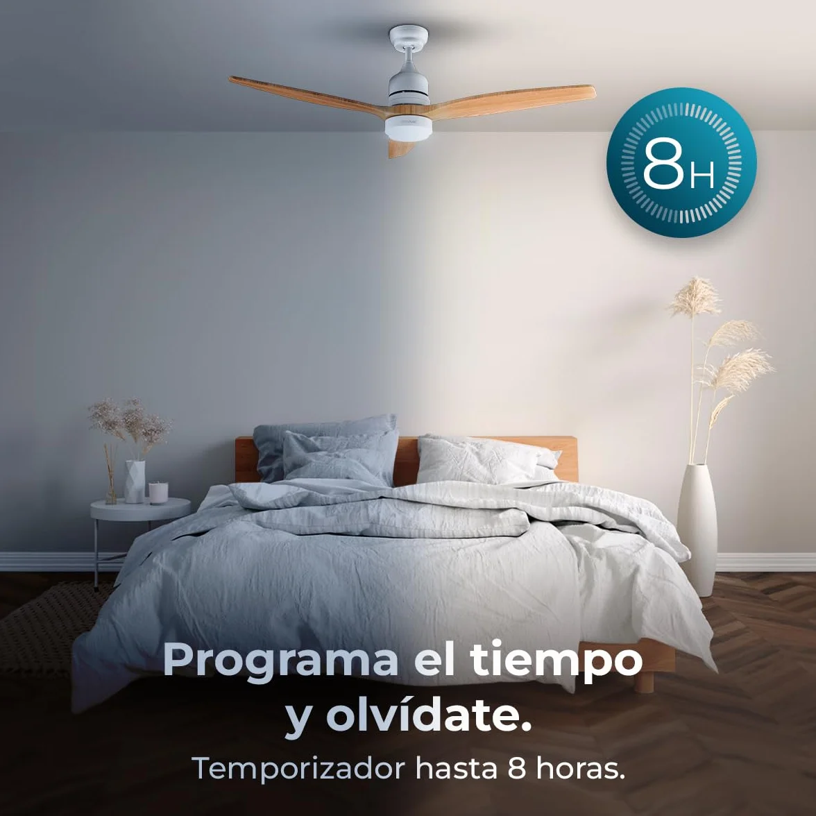 Cecotec Ventilador de Techo con Luz y Mando a Distancia de 52" EnergySilence Aero 5230 WhiteWood. Motor DC 40W, 3 Aspas, Luz LED, Altura Ajustable, Temporizador, 6 Velocidades, Modo Winter/Summer