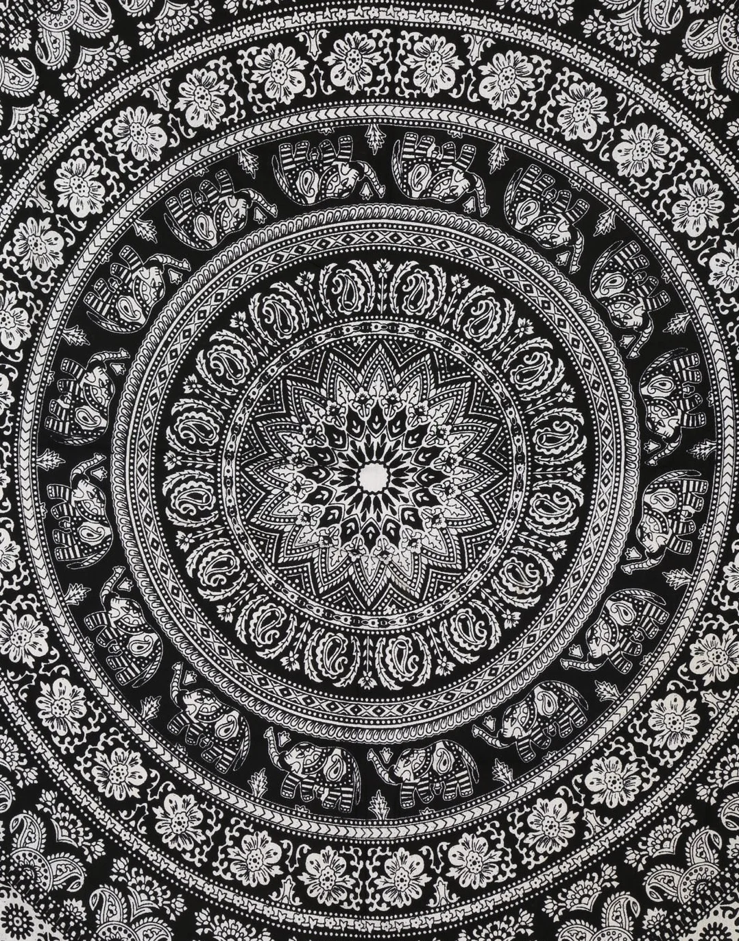 RAJRANG BRINGING RAJASTHAN TO YOU Tapiz de mandala para colgar en la pared, tapices de algodón decorativos en blanco y negro, 213 x 137 cm