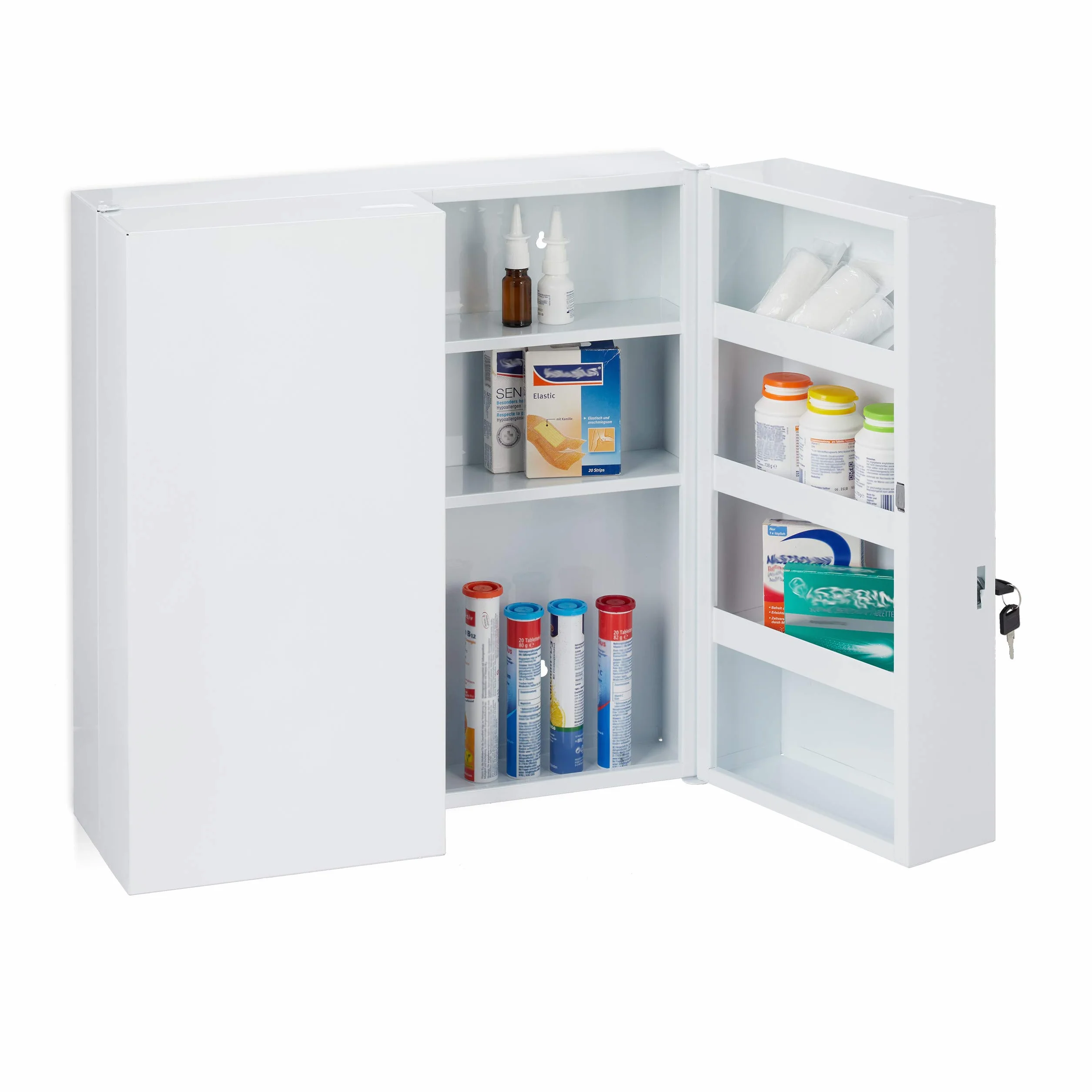 Relaxdays Armario Botiquín Extragrande 2 Puertas Acero 11 Compartimentos Cerradura 53 x 52,5 x 19,5 cm Blanco