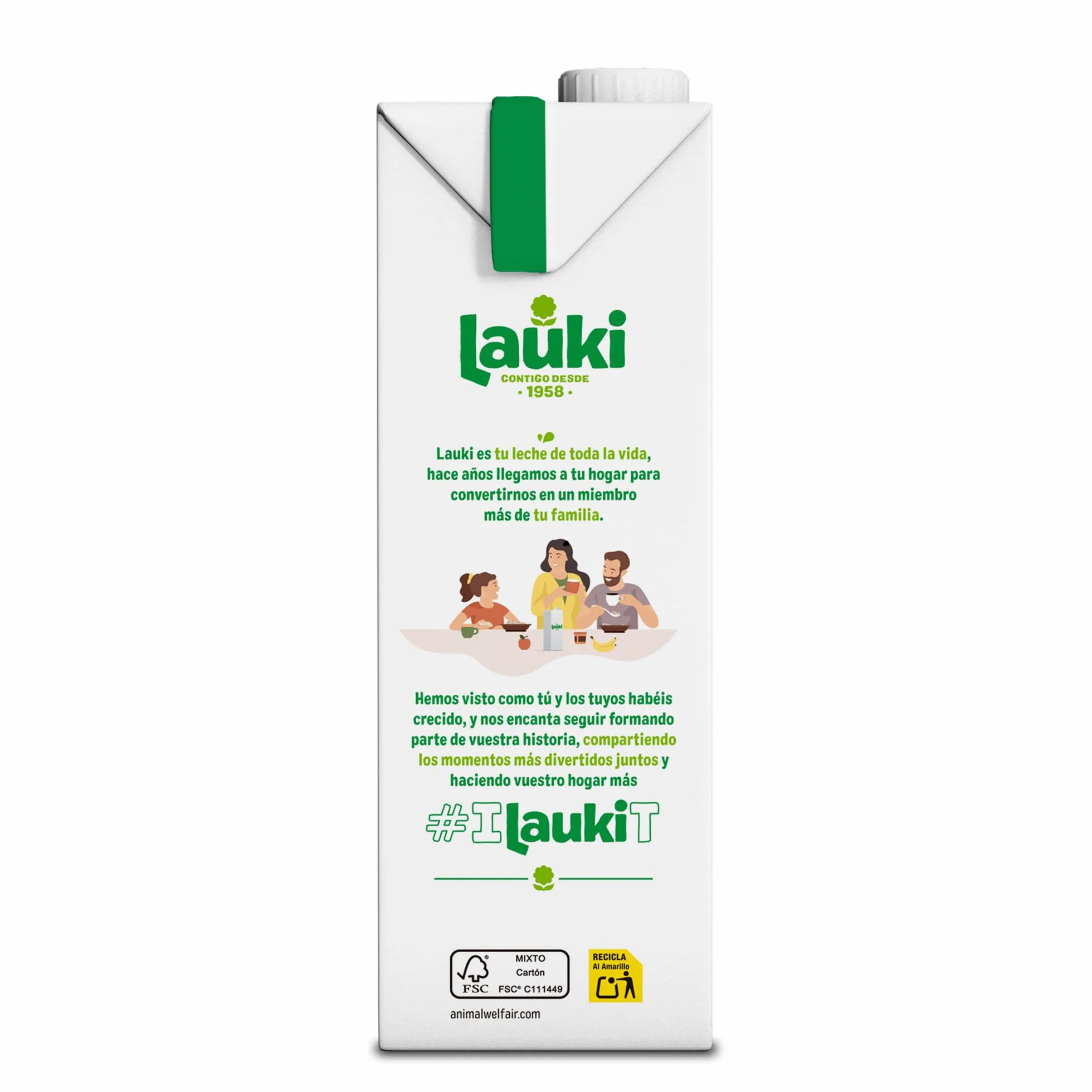 Lauki Leche Entera Bienestar Animal Sin Azúcar Añadido Sin Gluten Brik UHT Pack 6 x 1L