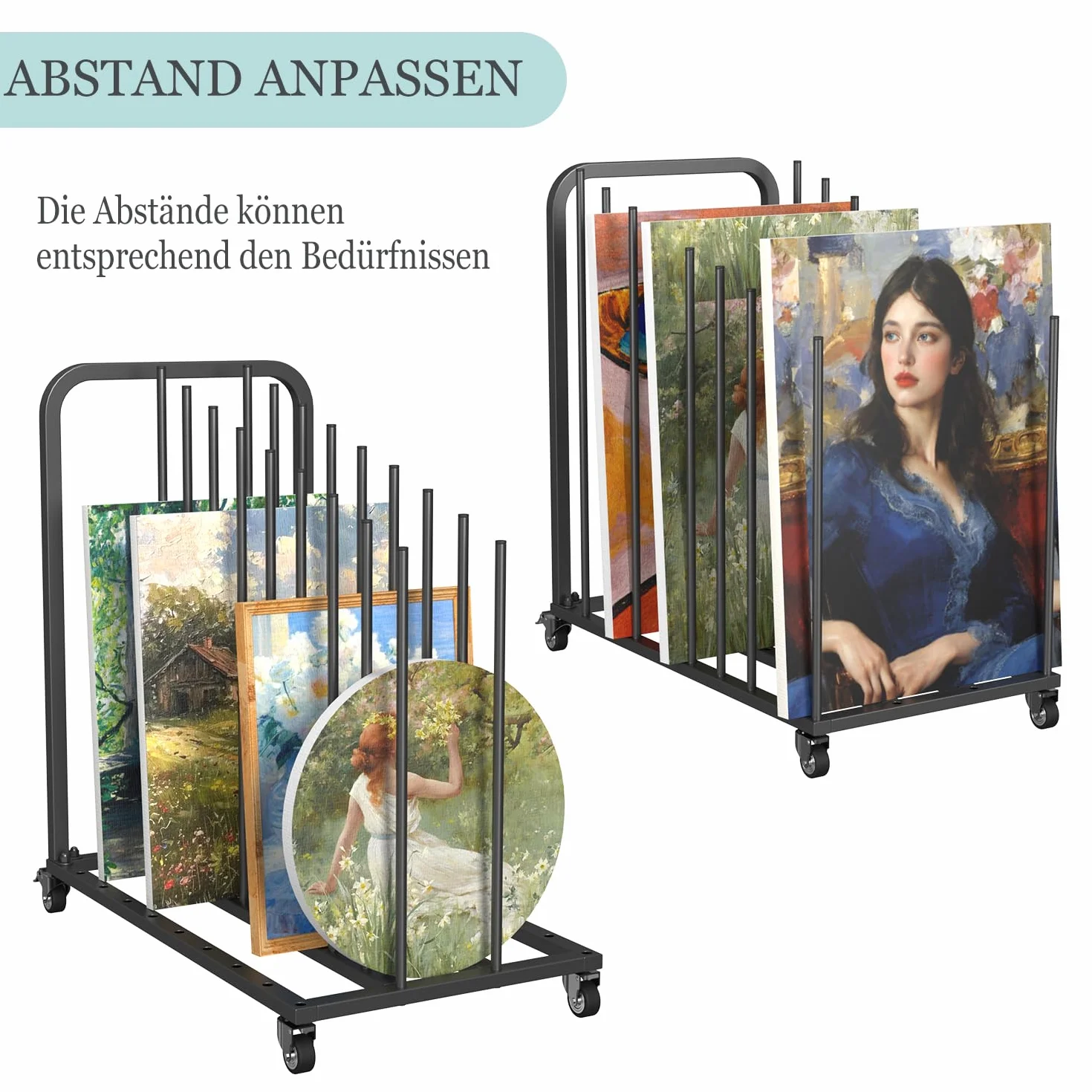 uyoyous Estante de secado de arte móvil 80 × 83 × 45 cm estante de secado para arte intervalo ajustable estante de secado de arte con ruedas freno para lienzos de arte, obras de arte, impresión