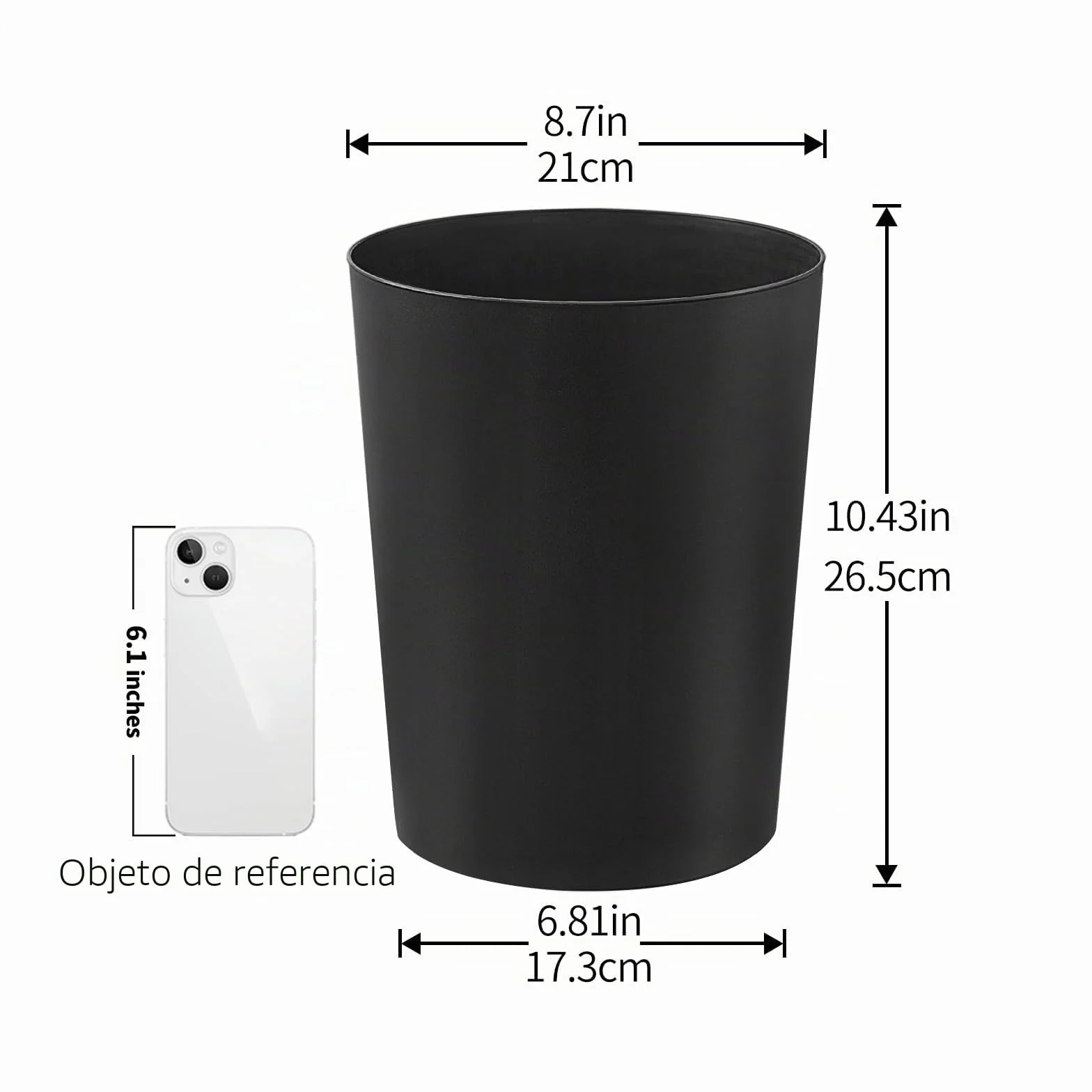 Cetomo Bote de Basura Plástico 7.2L Papelera Pequeña Minimalista Apilable Negro Pack 3