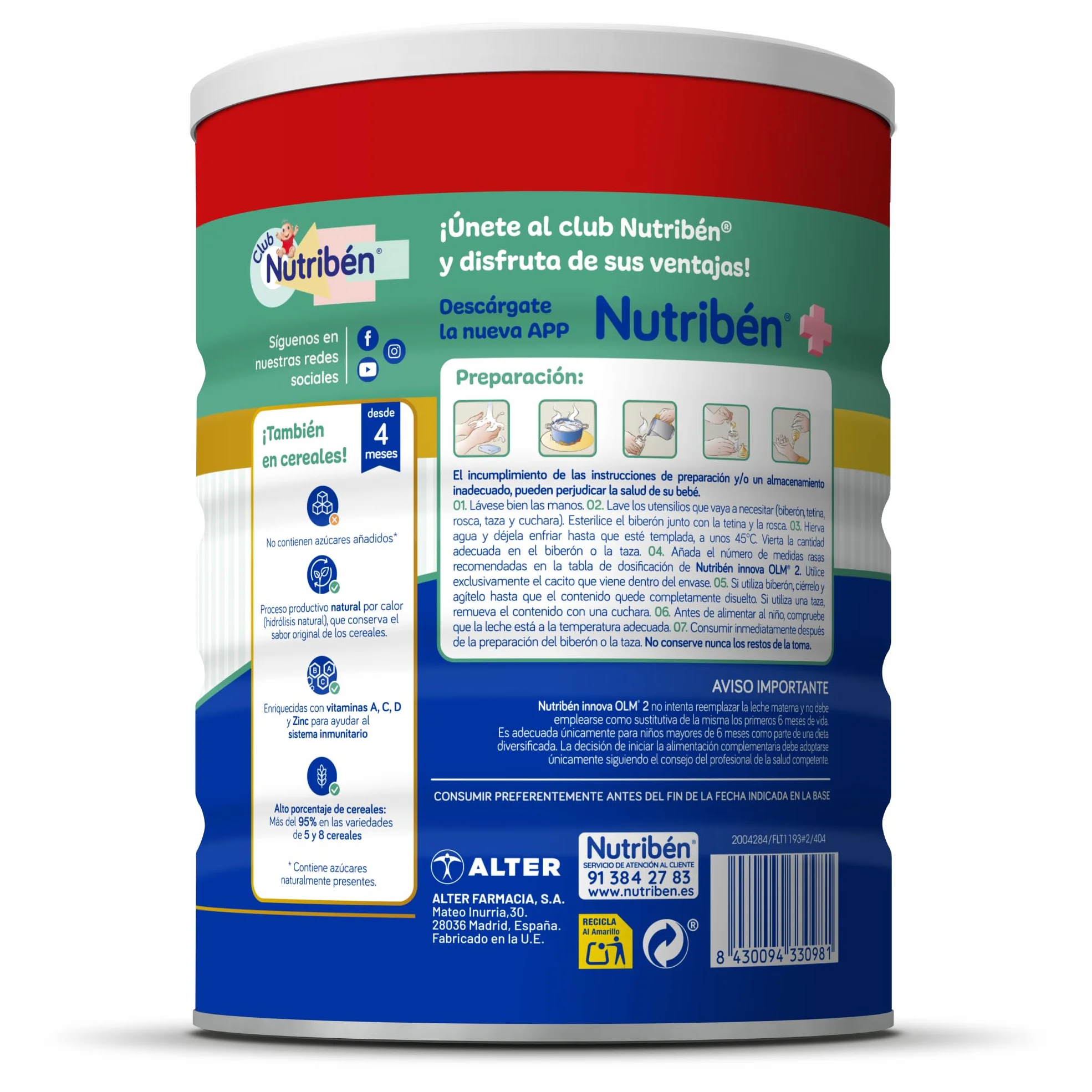 Nutribén Innova 2 Leche de Fórmula en Polvo de Continuación 1KG sin Aceite de Palma con DHA