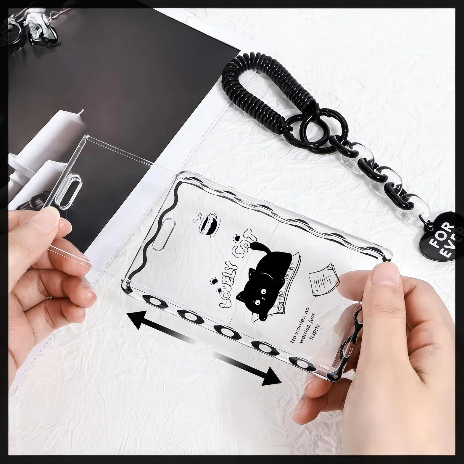 Photocard Holder, Clear Black Cat Acrylic Card Sleeves, Picture Frames, Top Loaders for Cards, Photocard Holder Keychain, Cute Design,Album