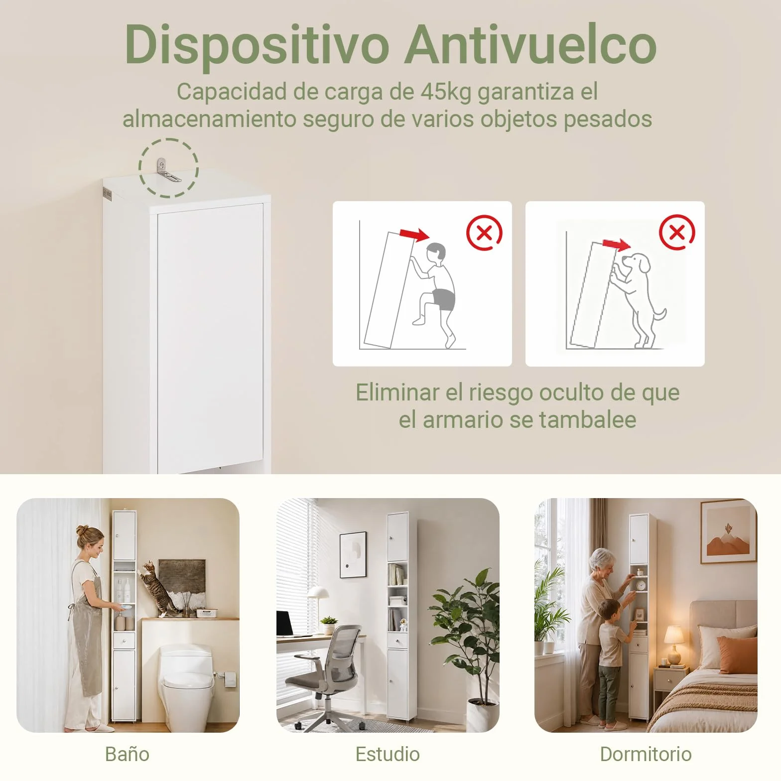 SoBuy Mueble Baño Estrecho Alto Armario Columna Auxiliar Almacenaje con Estantes Regulables Cajón 20x20x180cm BZR34-II-W