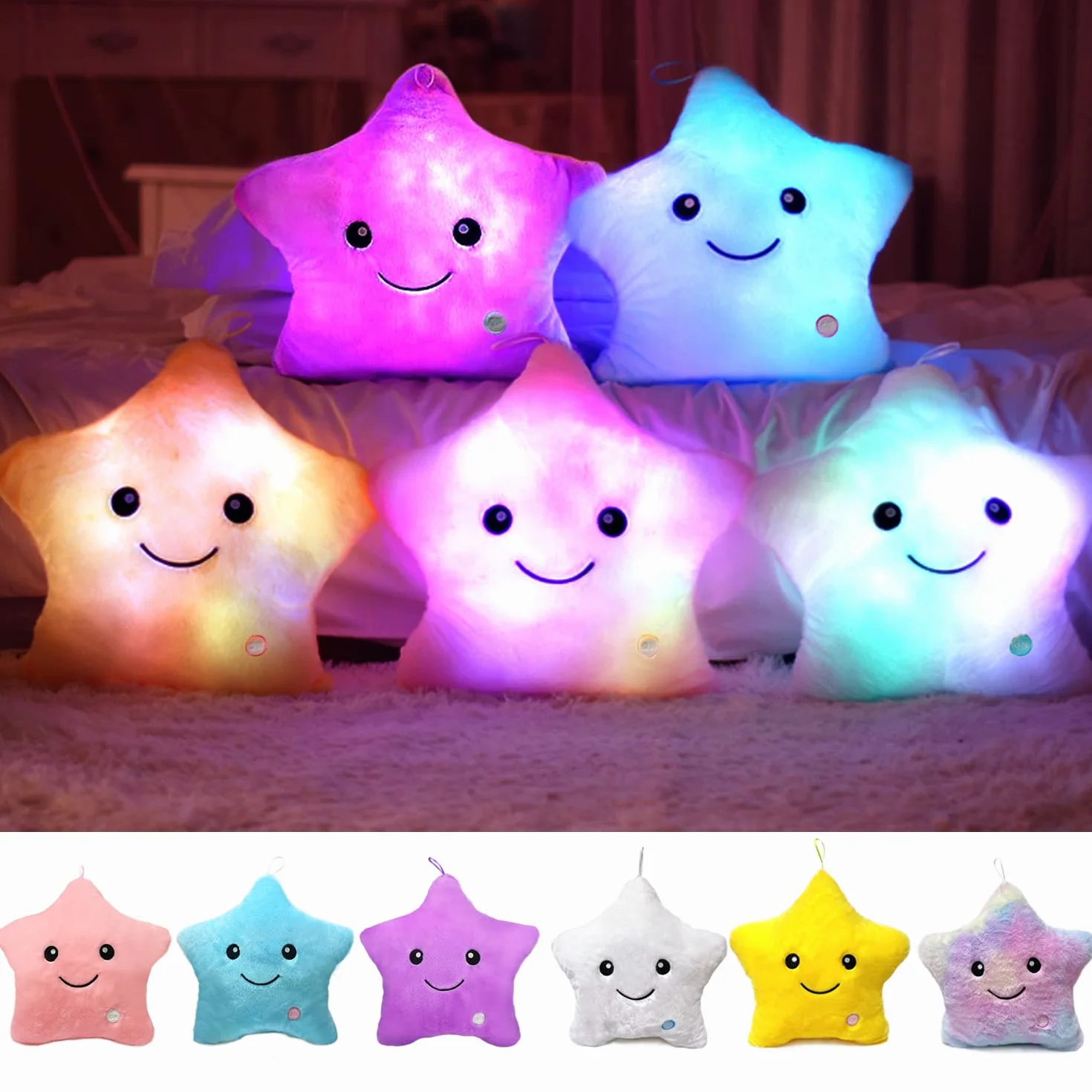 Cojín de Peluche con luz LED, Almohada con Luces Almohada Felpa Luminoso, Cojines Decorativos, Cojín de Felpa Trasero Decoración Creativa ​para Sofá Hogar (Azul)