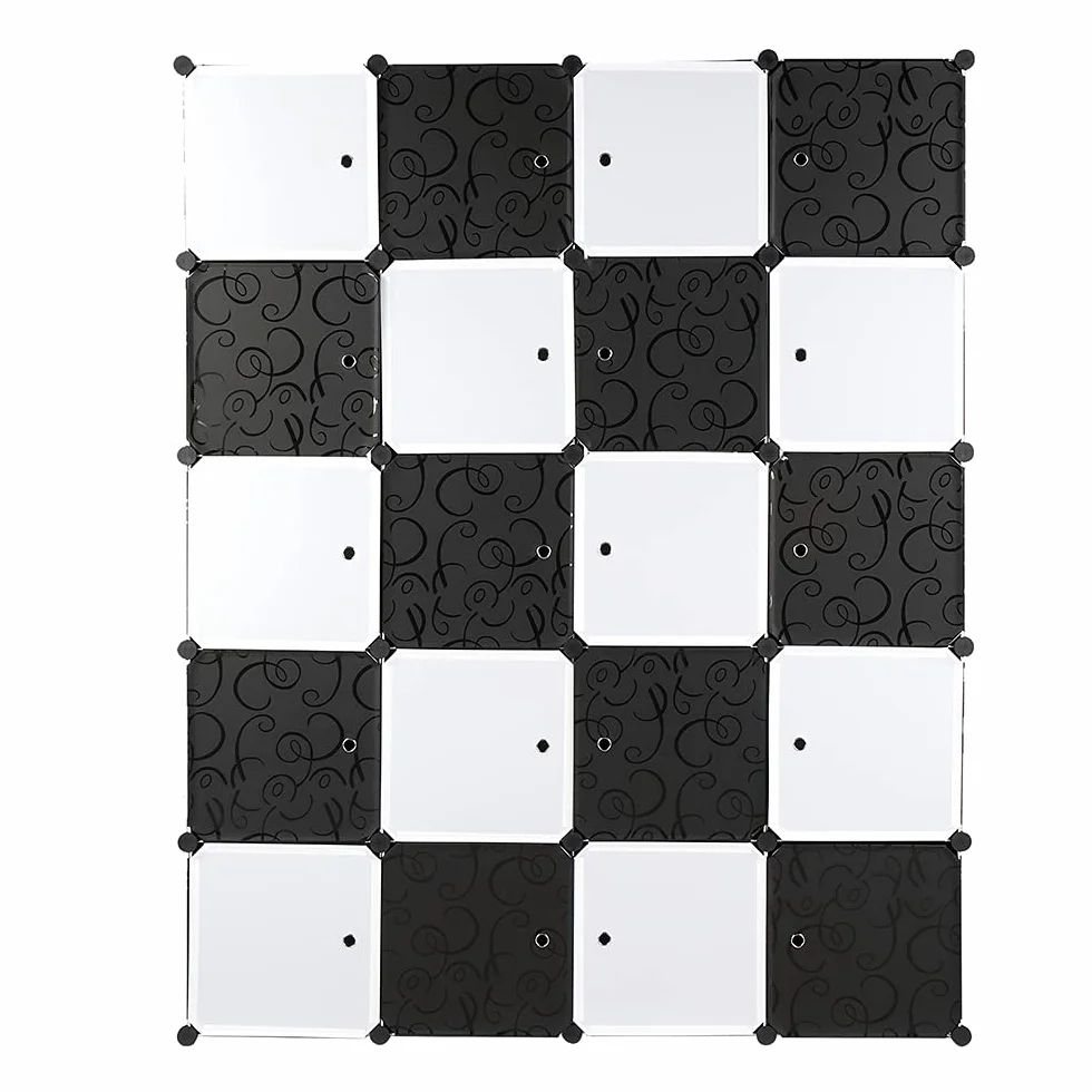 Bonnlo Armario Modular Cubos Estantería 20 Cubos Plástico DIY Barra Colgar 142x47x178 cm Negro Blanco