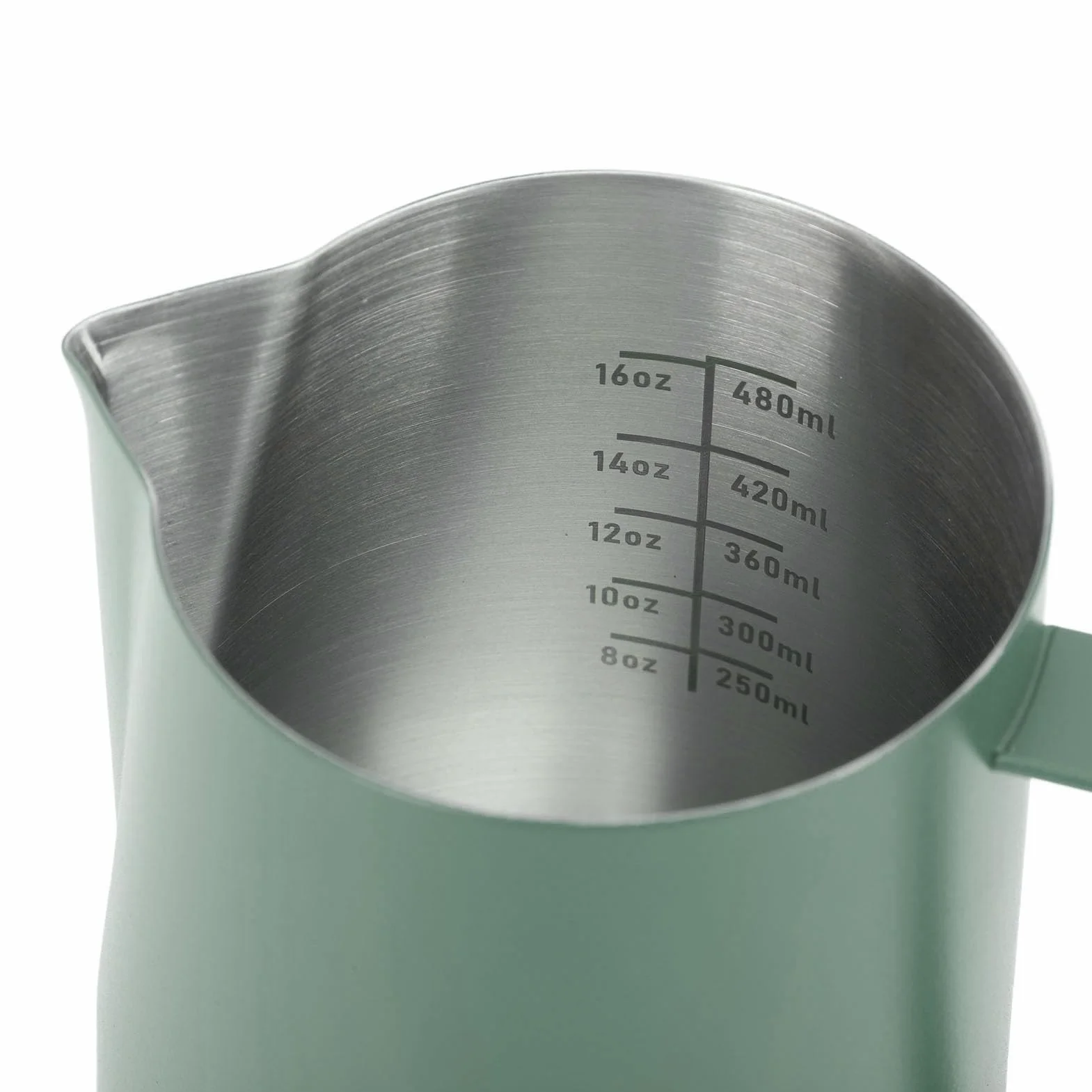 SIXRUN Jarra de café con Leche, Taza para Espumar Leche de Acero Inoxidable de 600 Ml con Boca Puntiaguda para Latte Art, Perfecta para Baristas Caseros y Amantes del café (verde oscuro)