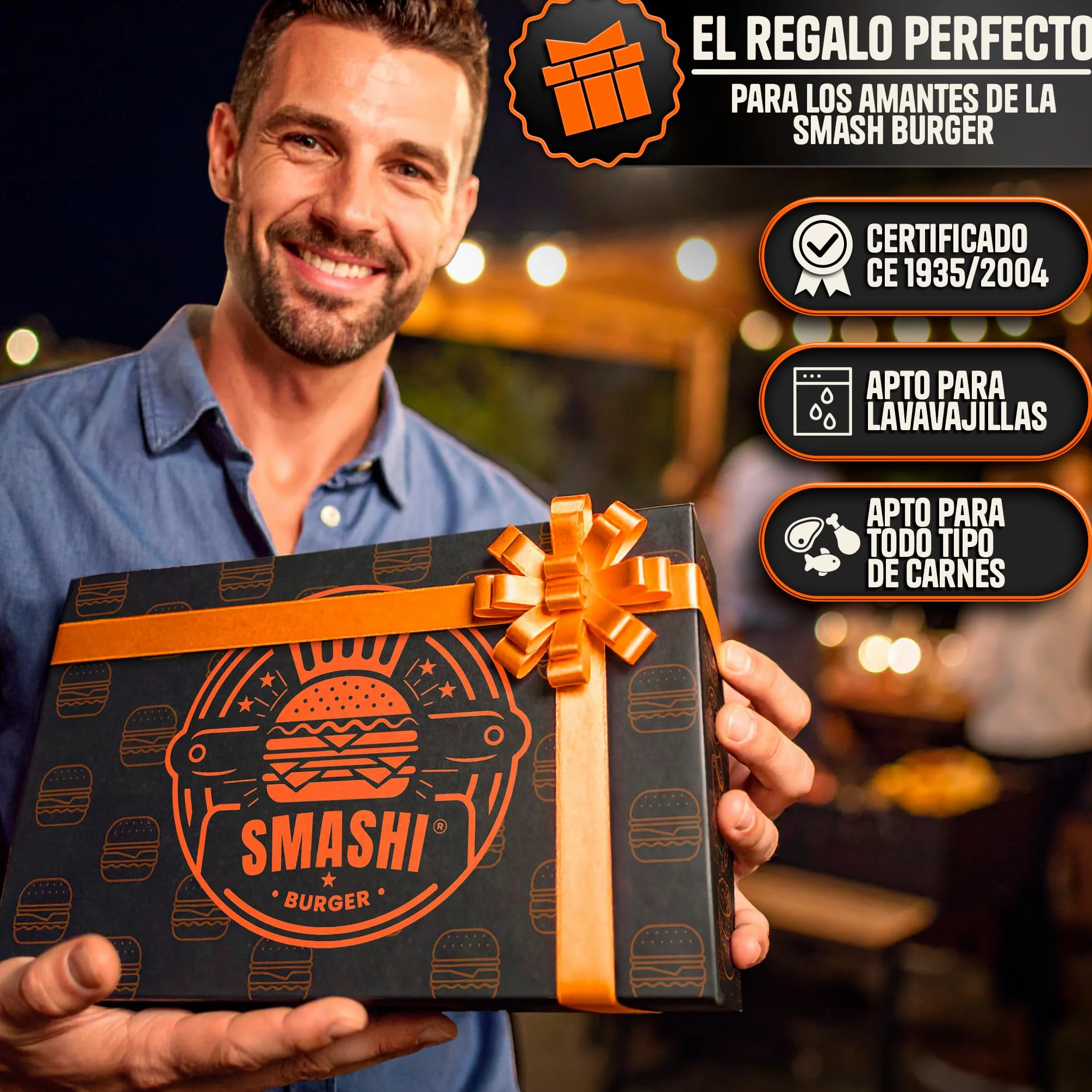 SMASHI® Smash Burger Kit Acero Inoxidable 304 Prensa Hamburguesas + Espátula + 50 Papeles