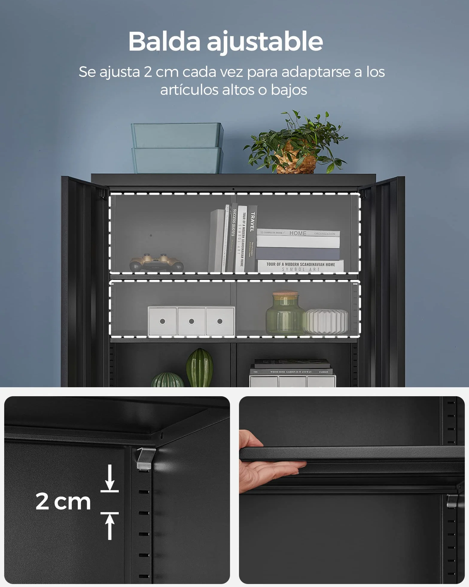 SONGMICS Armario de Garaje 5 Estantes 2 Puertas 40x80x180 cm Negro Mate OMC015B01