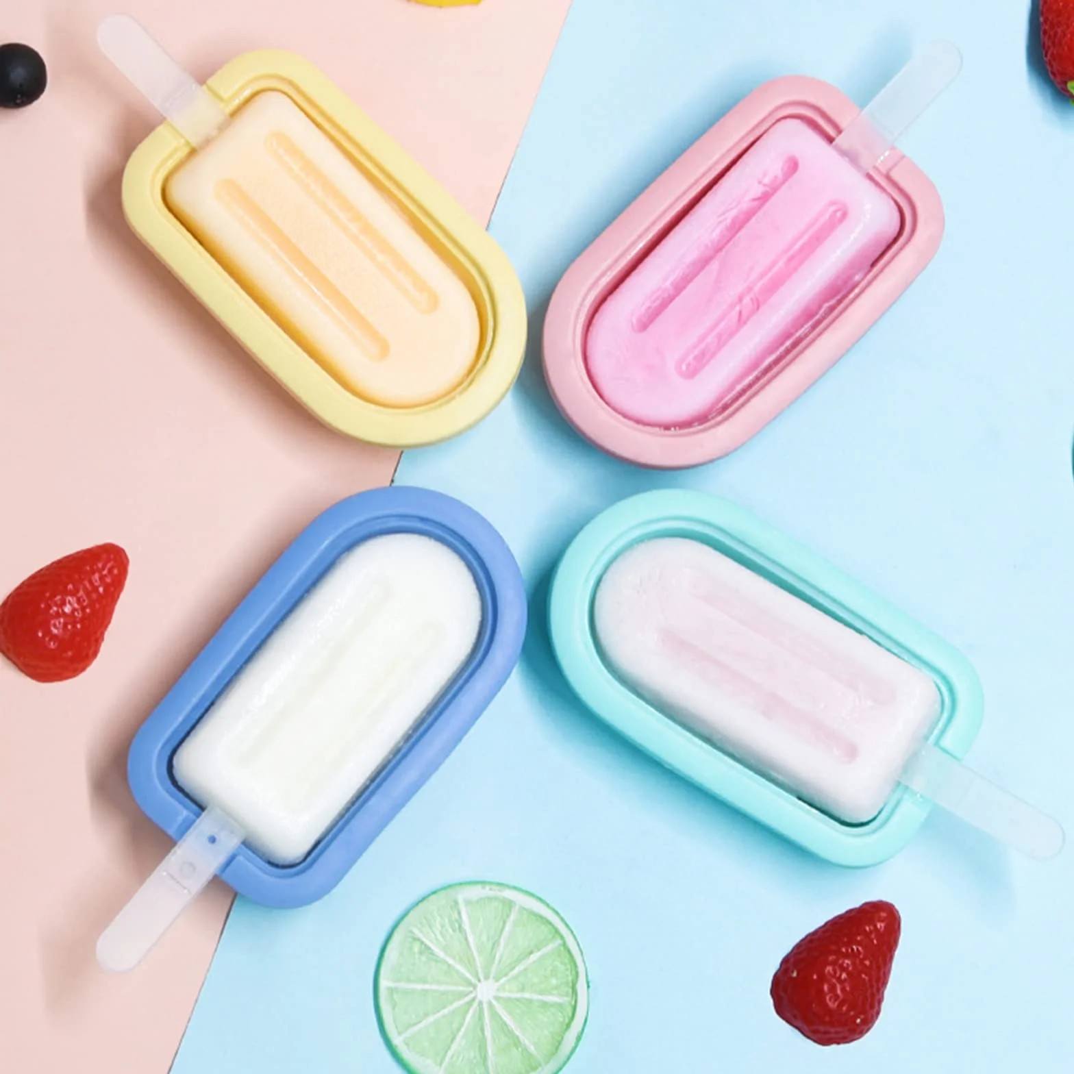 Juego de 4 Moldes de Silicona para Helados con Asas, Moldes Paletas Chocolate Multicolor