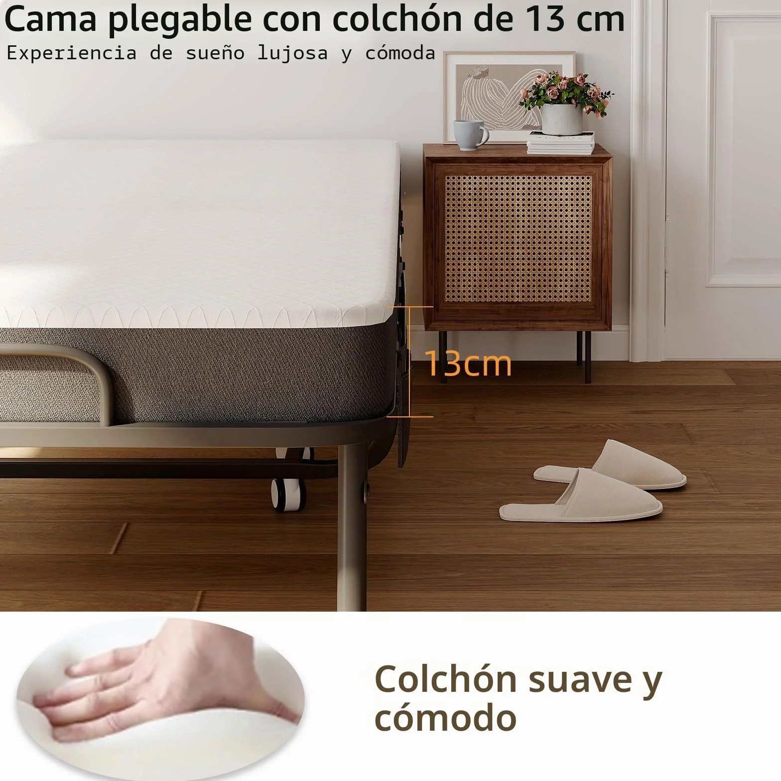 Cama plegable para adultos, 80 x 190 cm, cama plegable para adultos, con colchón de espuma de 13 cm, cama supletoria plegable con 4 ruedas y somier de láminas de metal para invitados, carga 200 kg