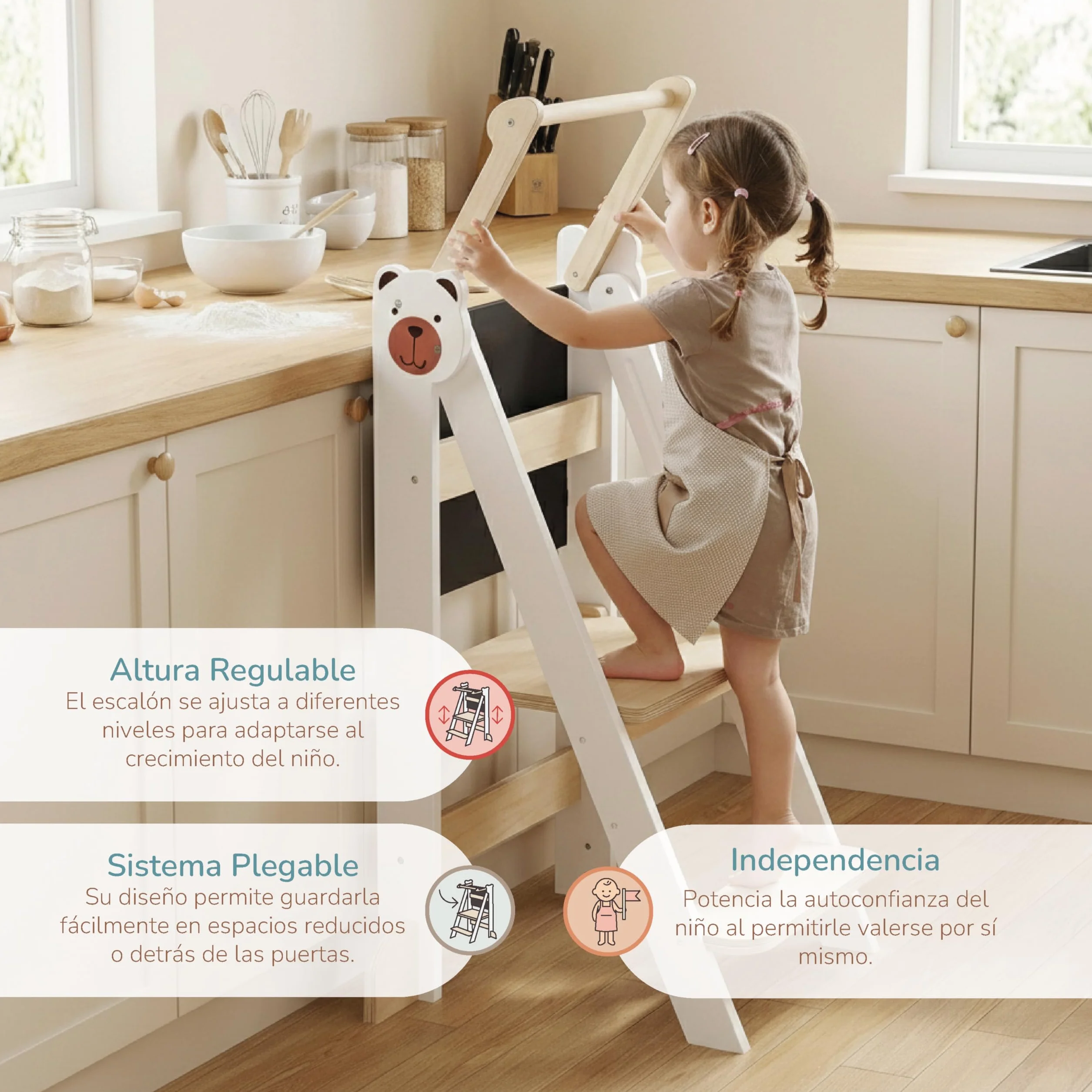 Buddy Baby Xplora Torre de Aprendizaje 3 en 1 Plegable con Pizarra, 2 Alturas