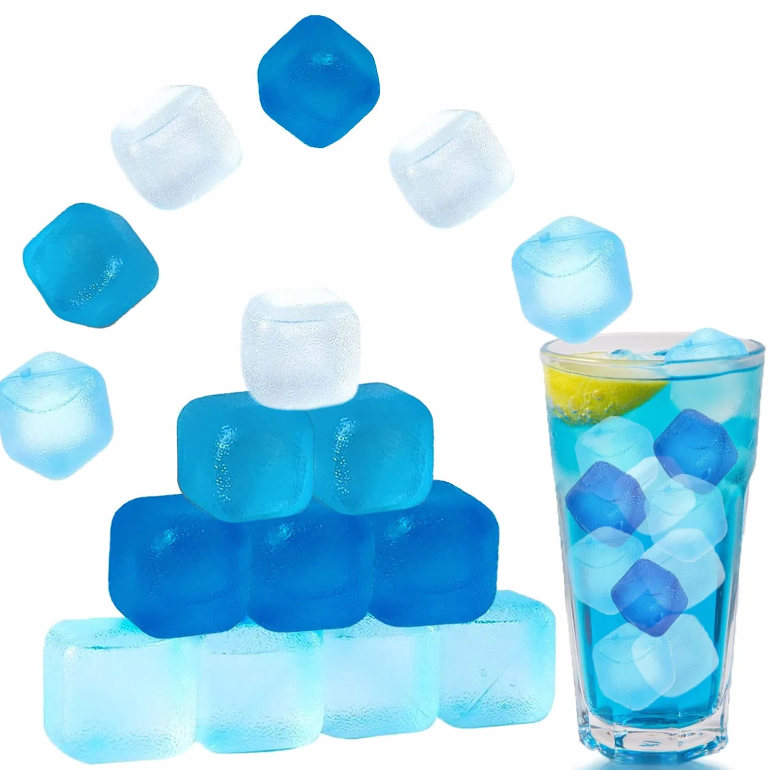 KEELYY 60 Piezas Cubitos de Hielo Reutilizables de Plástico para Fiestas, Azul