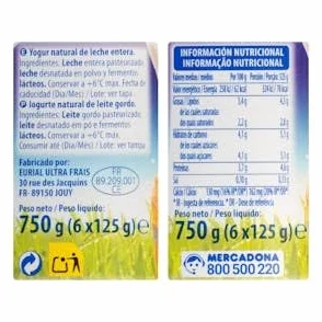 Hacendado Yogur natural 12 x 125 g Pack