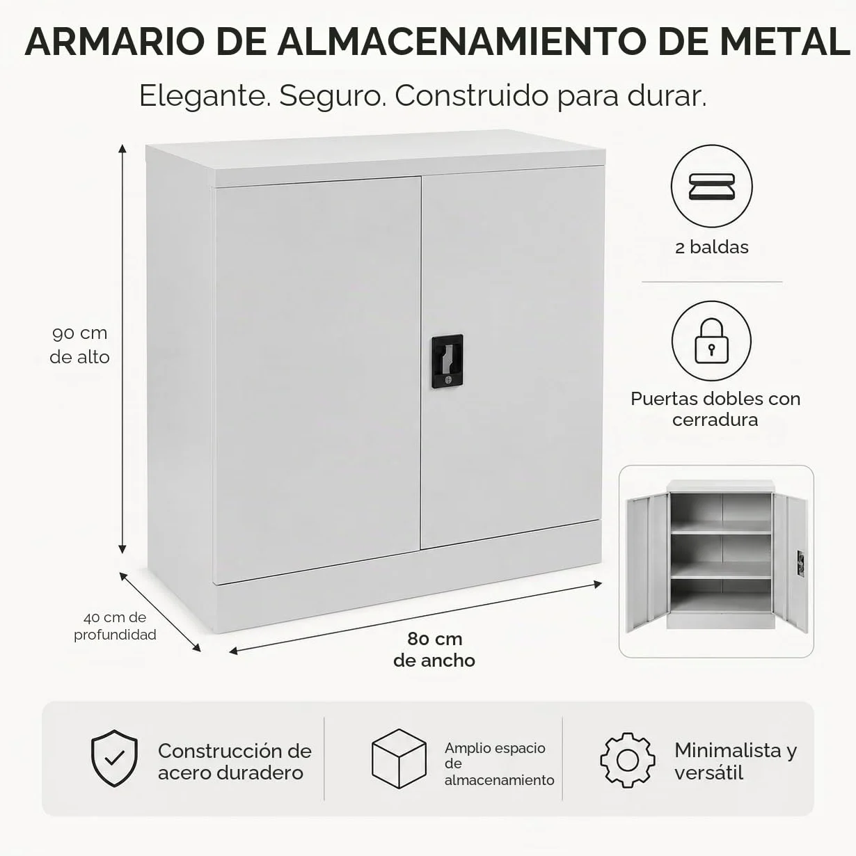 MMT Furniture Designs Armario de Almacenamiento de Oficina de Acero, FC-A9WGrey, Gris, 900 mm de Alto