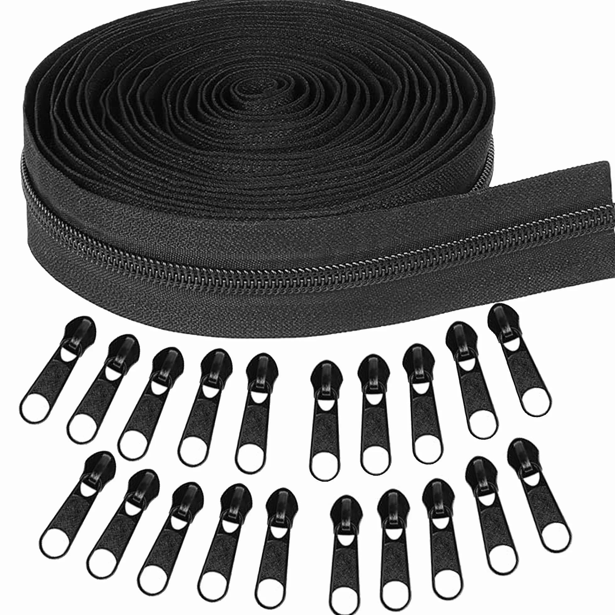 YIEN-SmallBB Cremalleras metálicas de nailon #5 de 10 yardas, cremalleras de costura a granel, cierre de bricolaje por yarda a granel con 20 deslizadores de cremallera para costura de bricolaje