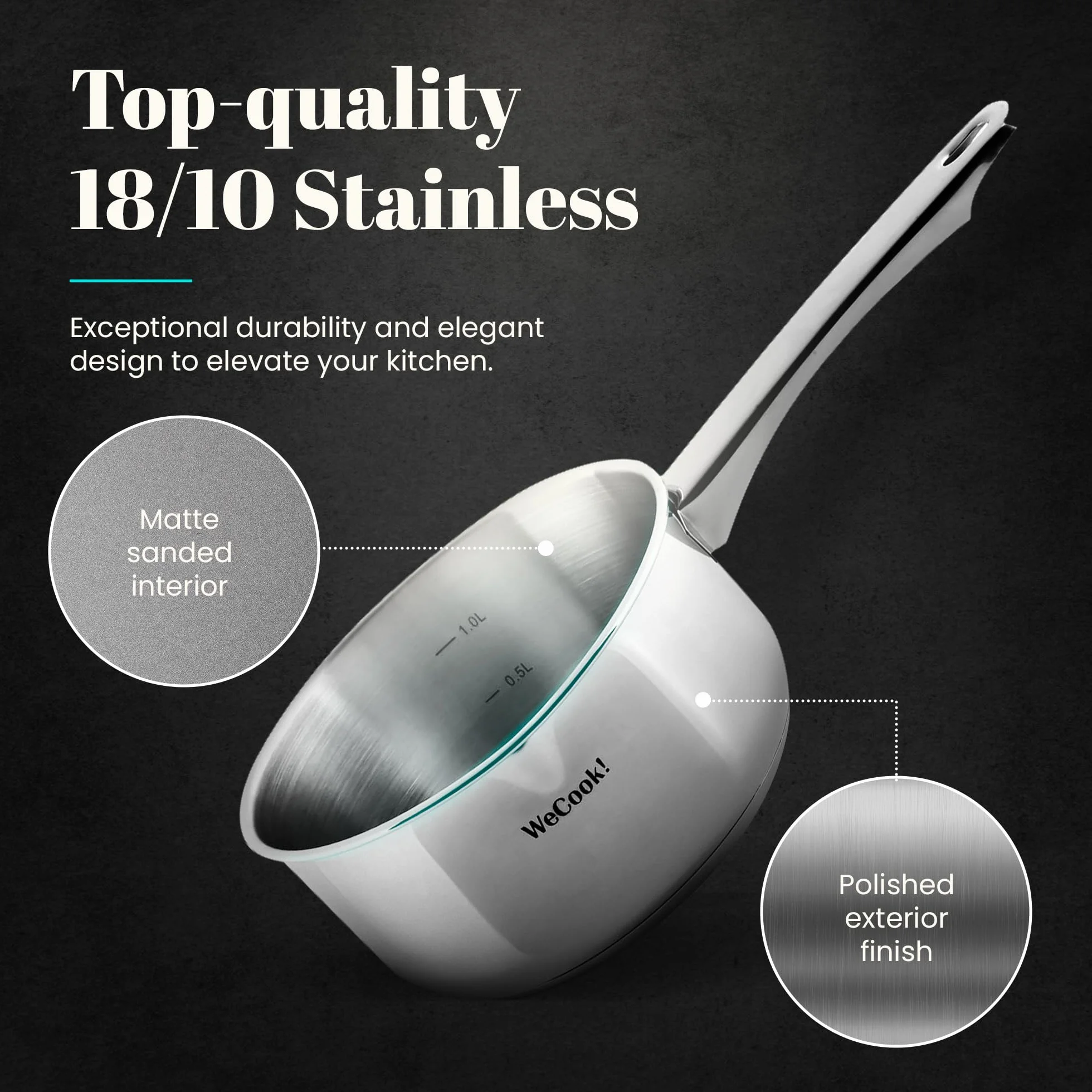 WECOOK! Cazo Inducción Acero Inoxidable 18/10 16 cm 1.5 Litros Base Capsulada Tricapa