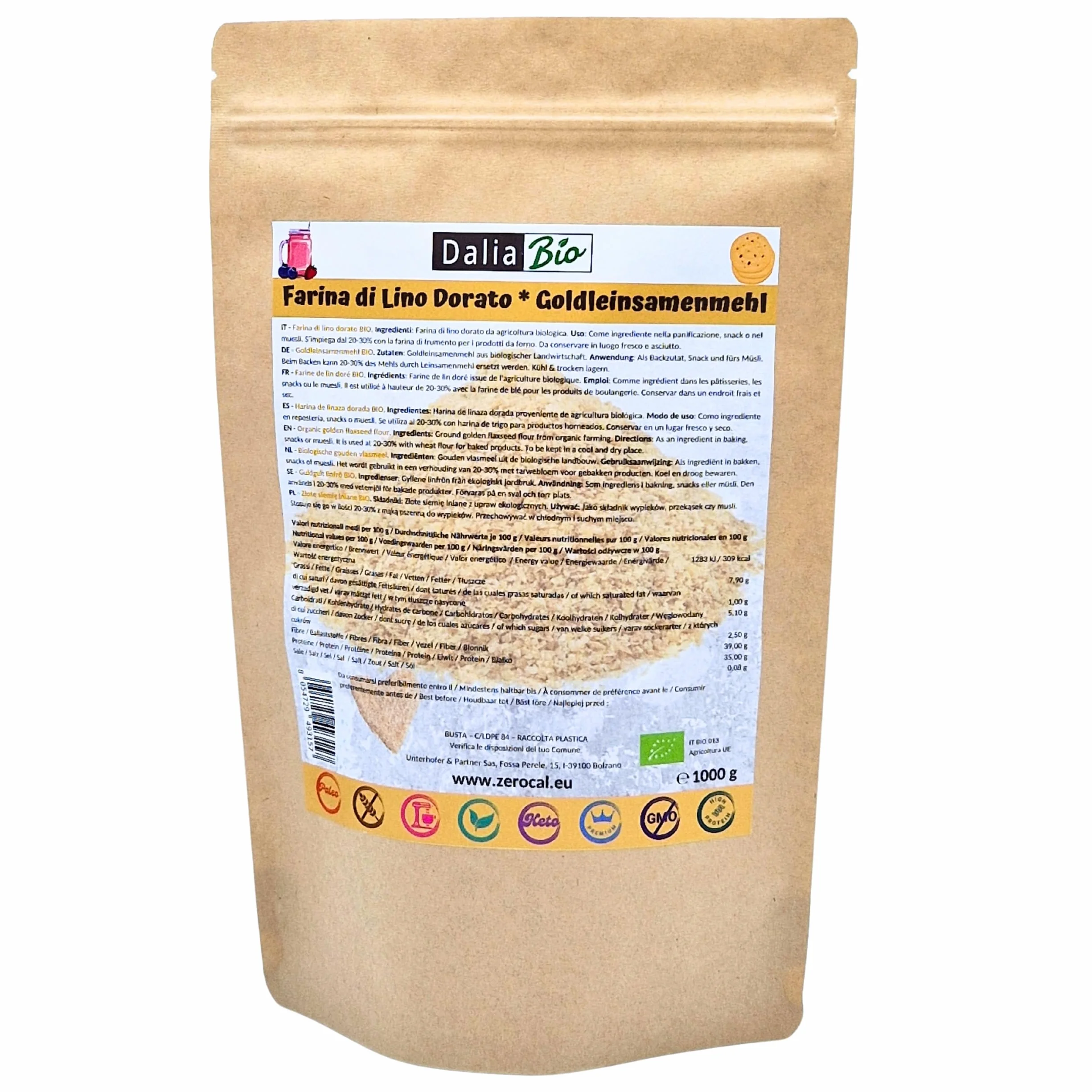 Harina de Semillas de Lino Dorado Bio 1kg Alta en Proteínas Omega-3 Fibra Sin Gluten Vegano Austria