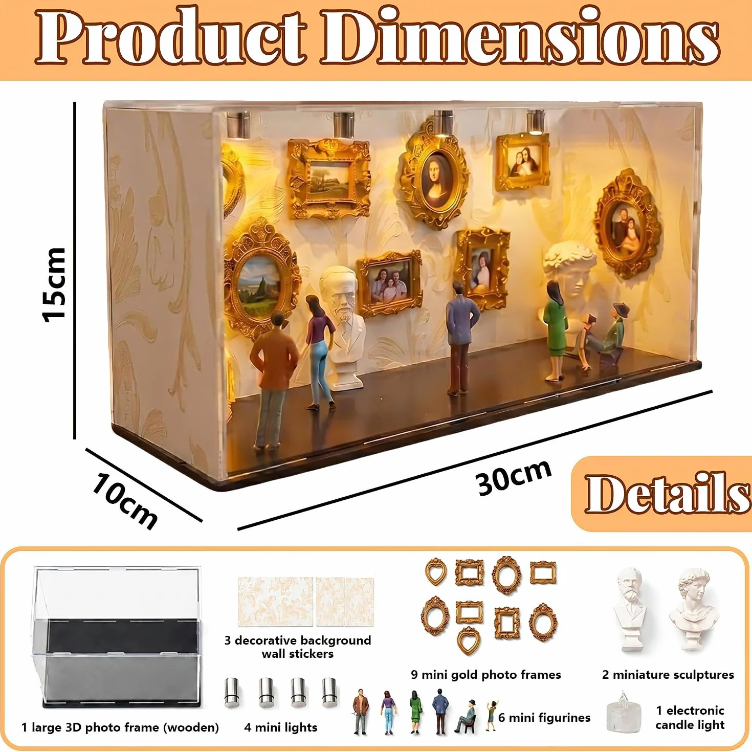 DIY Mini Museum Silhouette Box Foto Recordatorio Set, Personalized DIY Photo Family Memory Display Case Incluye 6 Figuras, 9 Marcos Dorados y 2 esculturas para Aniversario, Boda, decoración del hogar