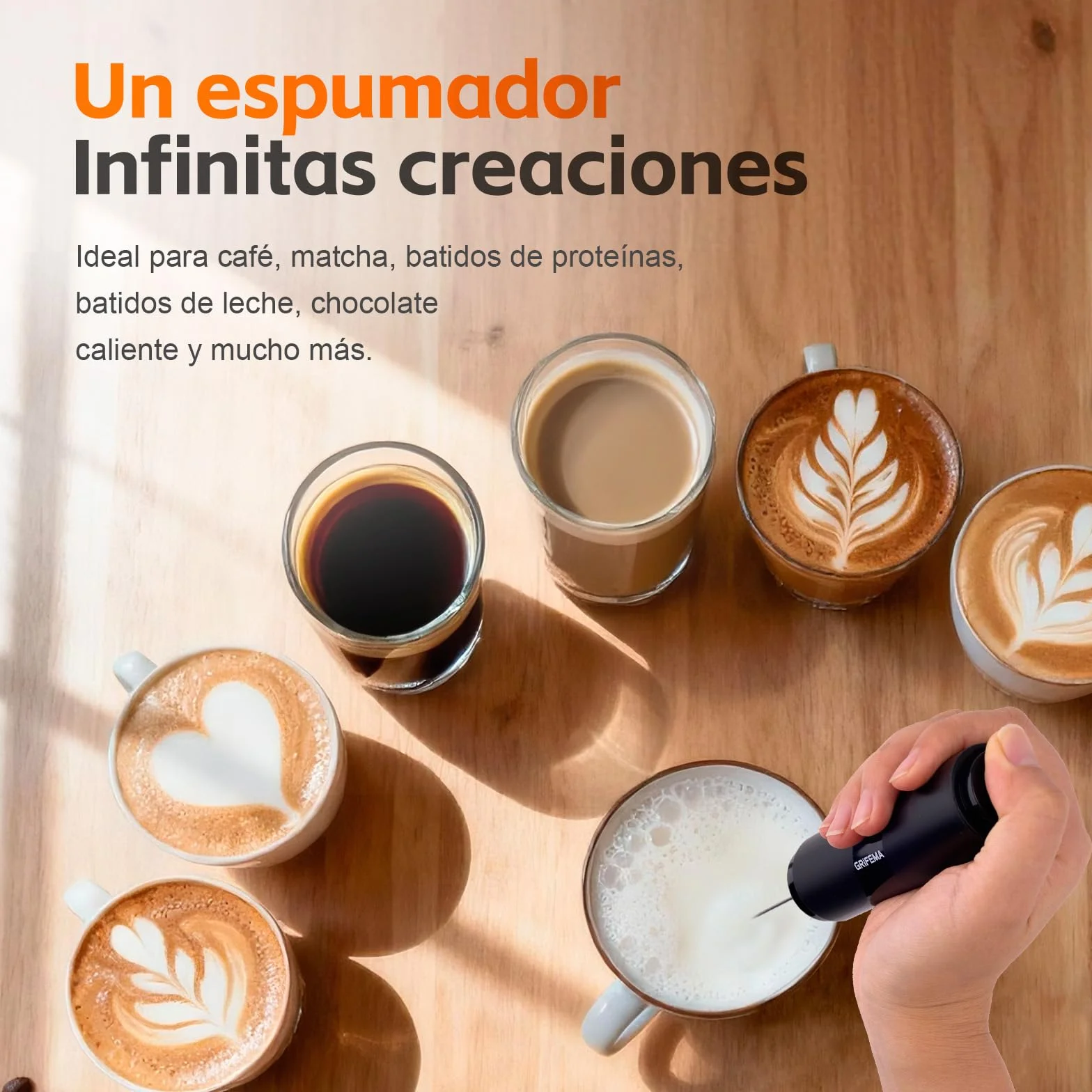 GRIFEMA Batidora Espumador Leche Eléctrica 13000 RPM, Portátil para Cappuccino, Café, Matcha