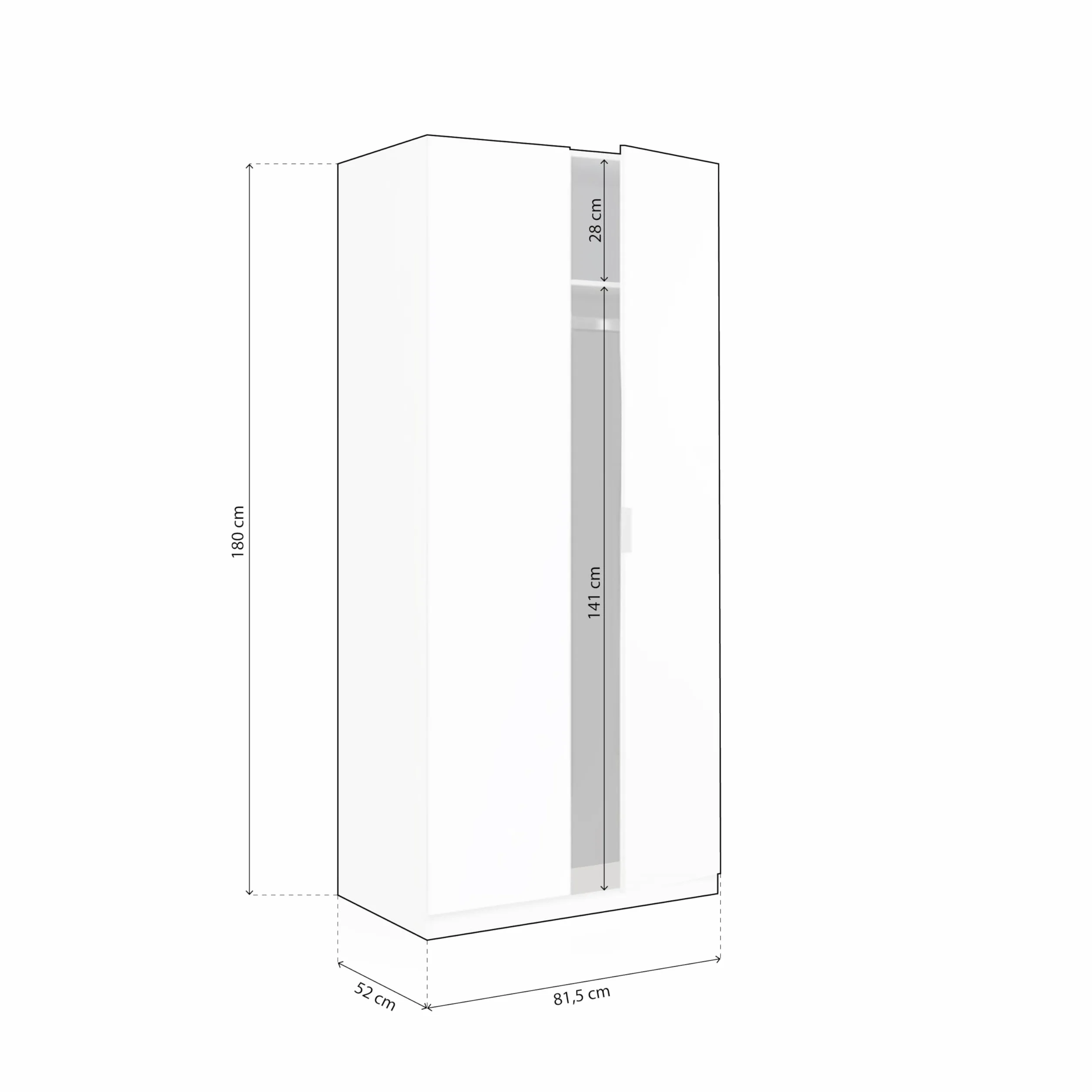 duehome | Armario Ropero 2 Puertas, Armario Habitación, Dormitorio, Modelo Astra, Acabado en Color Blanco Soft, Medidas: 81 cm (Ancho) x 180 cm (Alto) x 52 cm (Fondo)