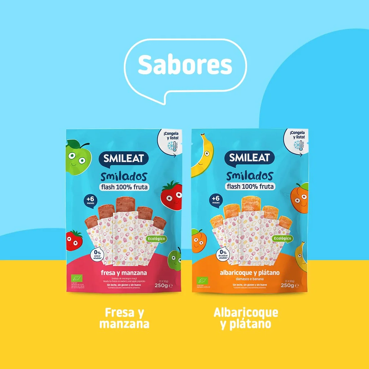 Smileat Smilados de Frutas Ecológicas Flash de Fresa y Manzana Sin Azúcar Añadido Sin Gluten 5x50g