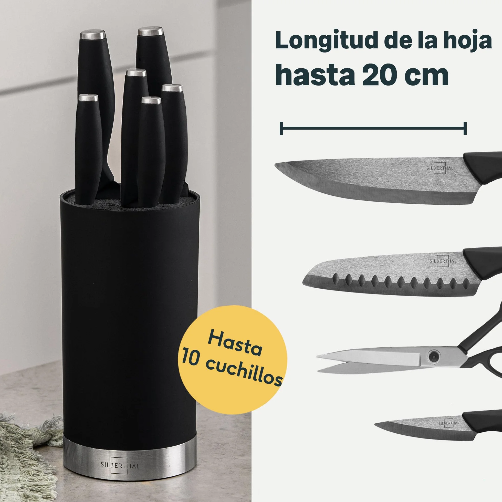 SILBERTHAL Tacoma Cuchillero de cocina flexible gran capacidad Porta cuchillos negro
