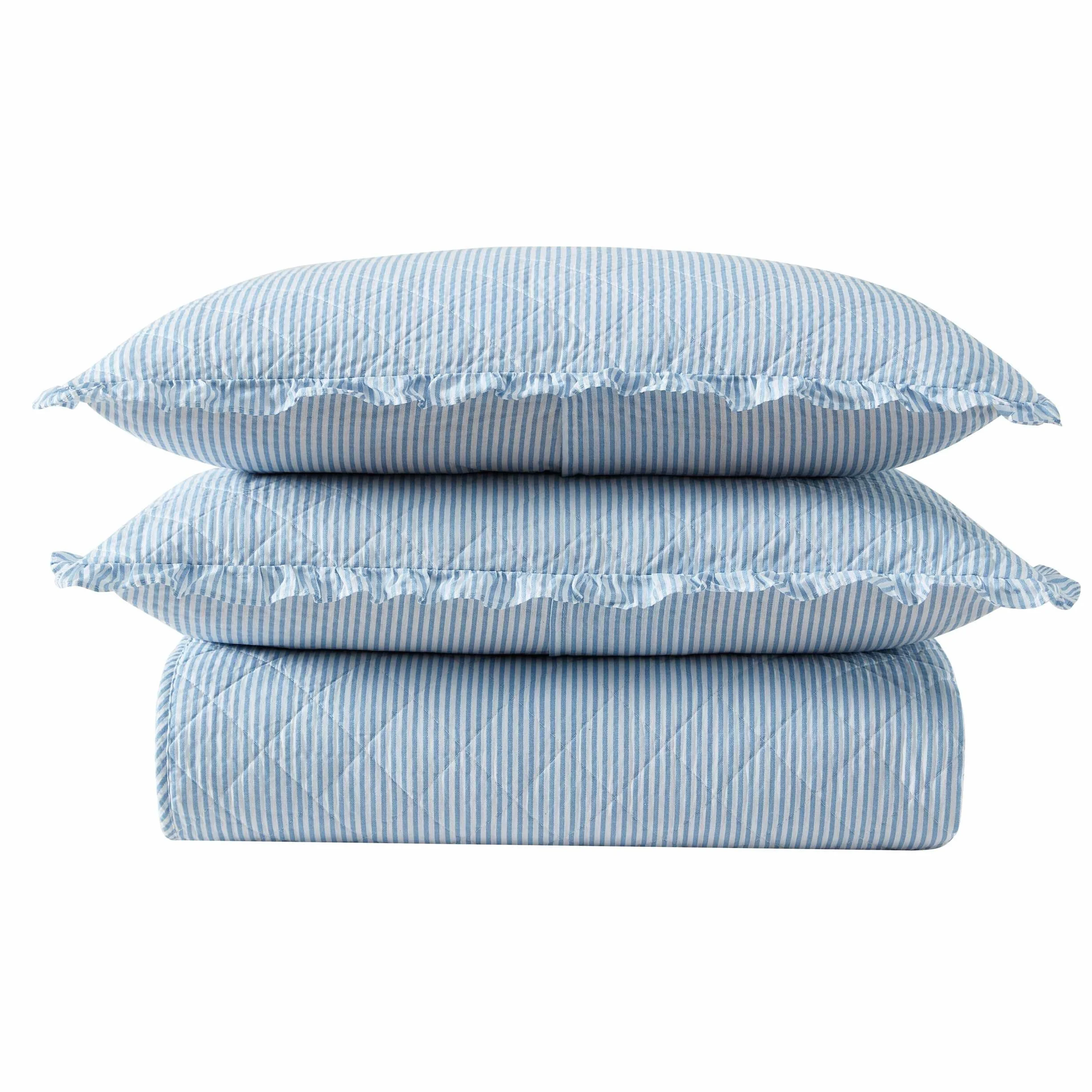 Laura Ashley - Juego de edredón tamaño King, Ropa de Cama súper Suave con Funda de Almohada a Juego, decoración Casual para el hogar (Rayas Azules Oxford, King)