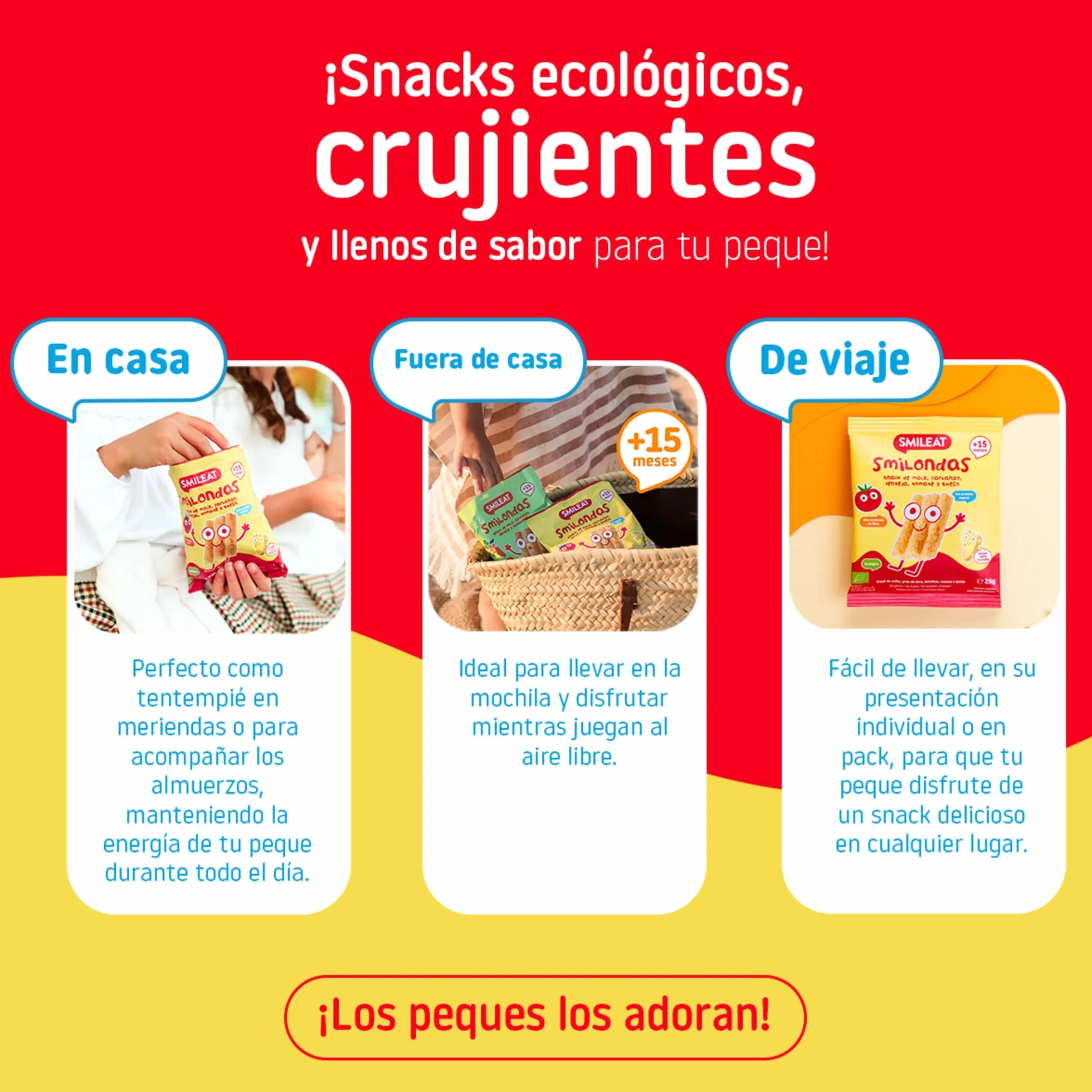 Smileat Smilondas Snack Ecológico Maíz Garbanzo Lenteja Tomate Queso Bebés 15 Meses Pack 7x25g