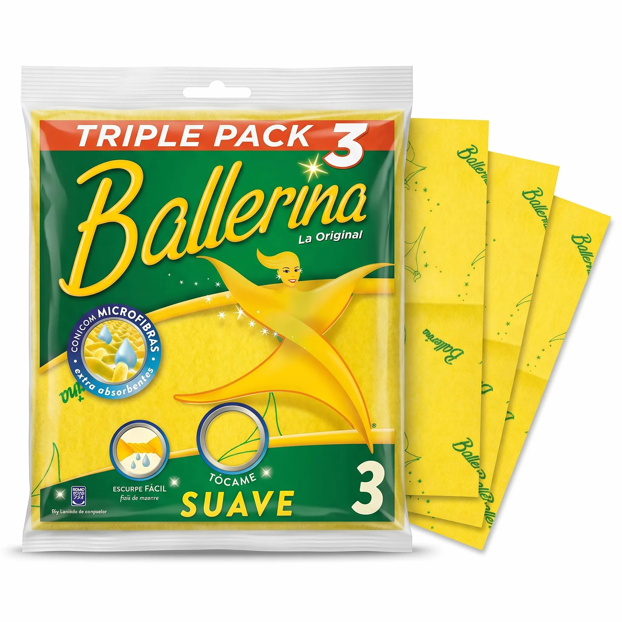Ballerina Bayeta Amarilla Original | Desde 1986 | 35x35 | Alta Absorción | Lavable a 60° con Lejía | Pack 3 Unidades