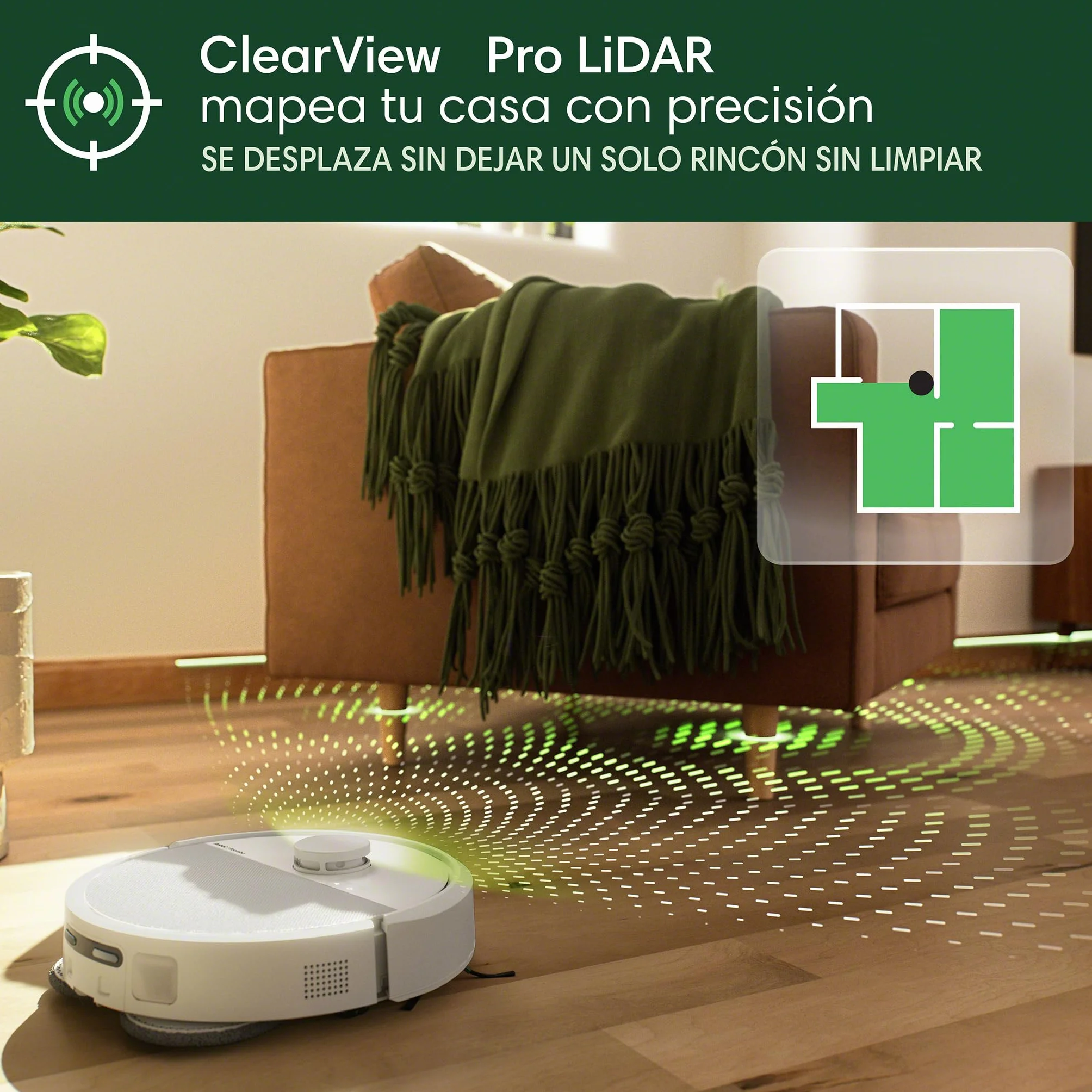 iRobot Roomba Plus 505 Combo con Base AutoWash multifunción y autolimpiable, mopas DualClean con PerfectEdge, PrecisionVision IA, Clearview Pro LiDAR, Secado Aire Caliente mopas, 75 días autovaciado_B