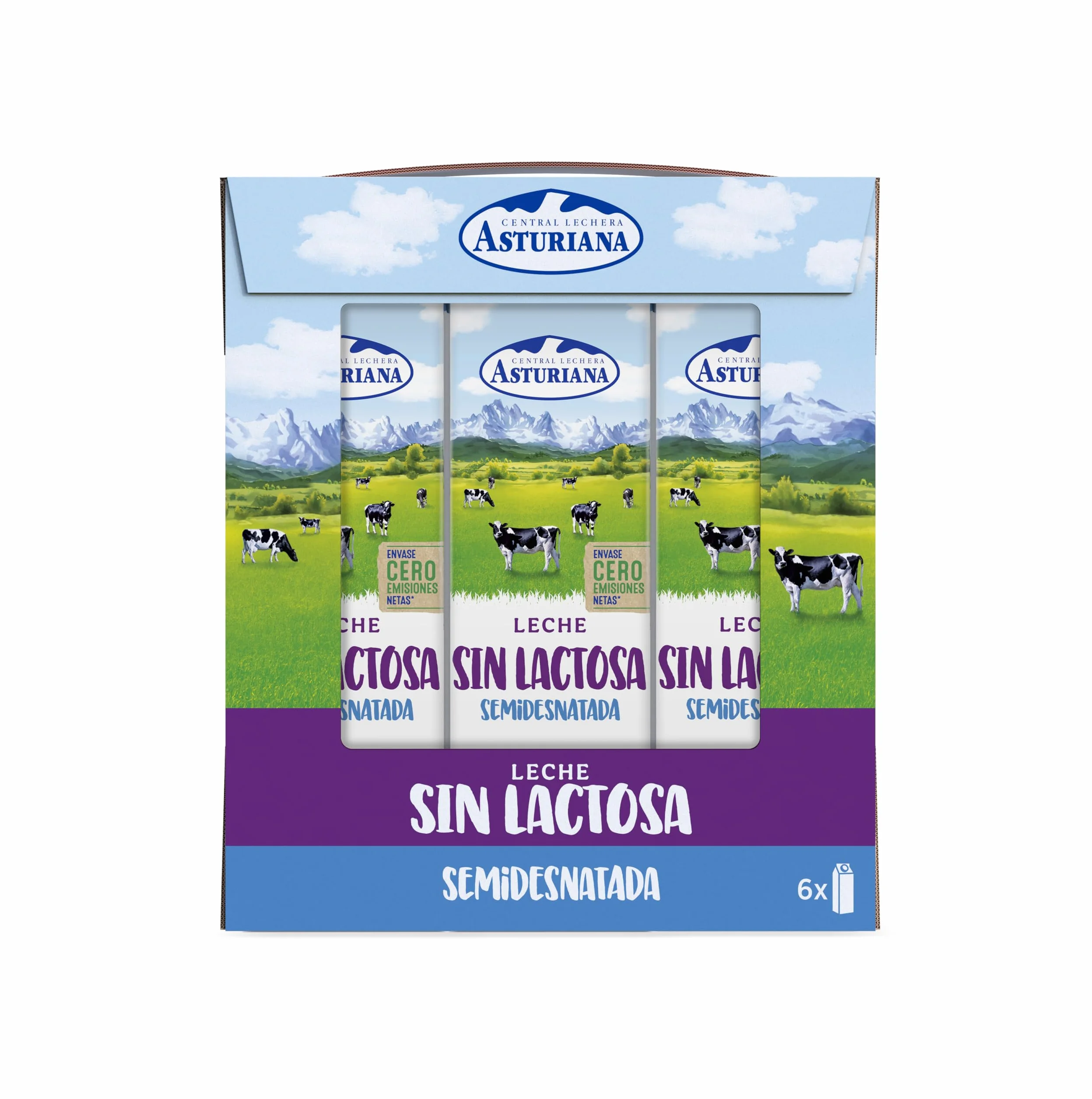 Central Lechera Asturiana Leche Sin Lactosa Semidesnatada Pack 6 x 1L