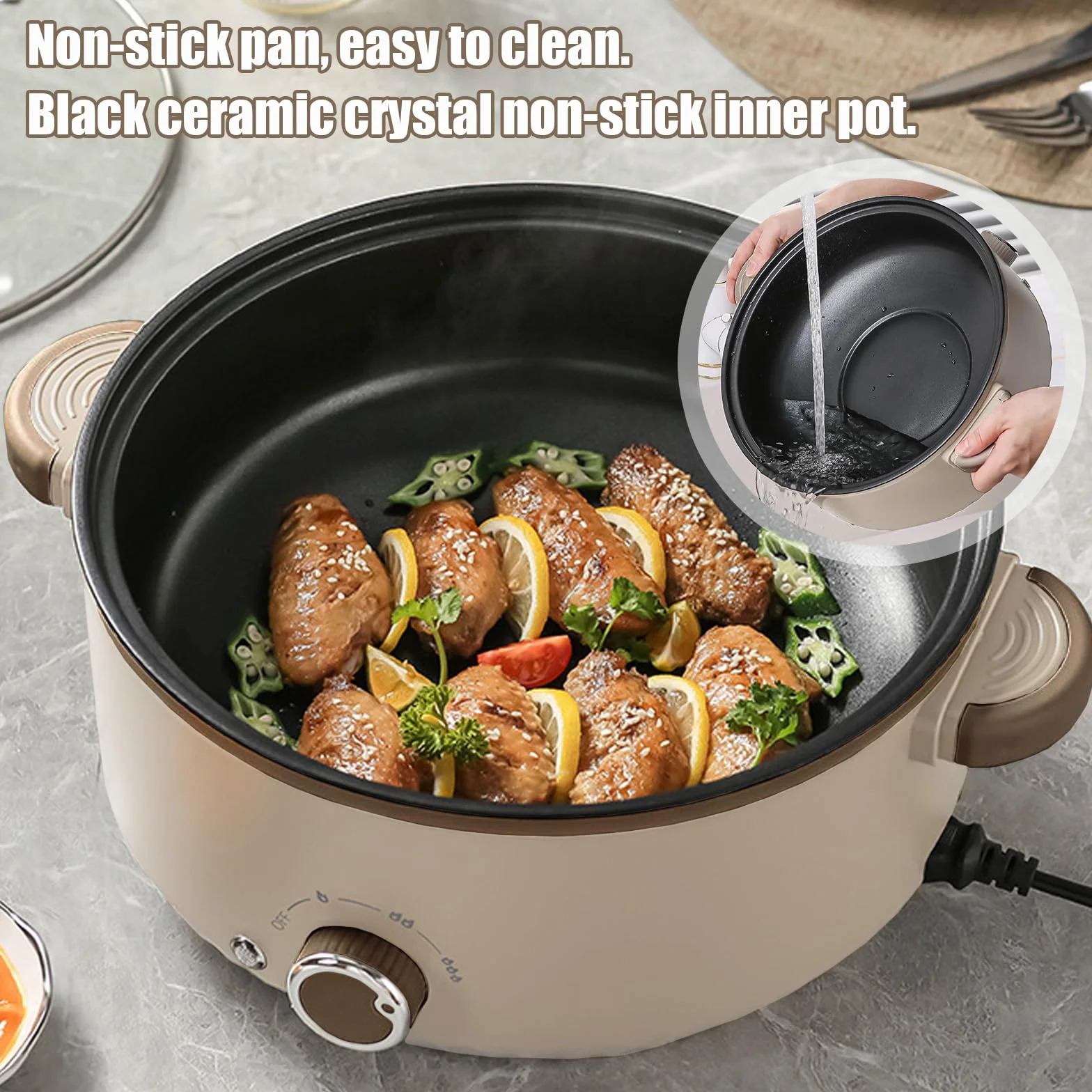 Olla Eléctrica Multifuncional 4,6L 1000W Hot Pot con Vaporera 3 Niveles