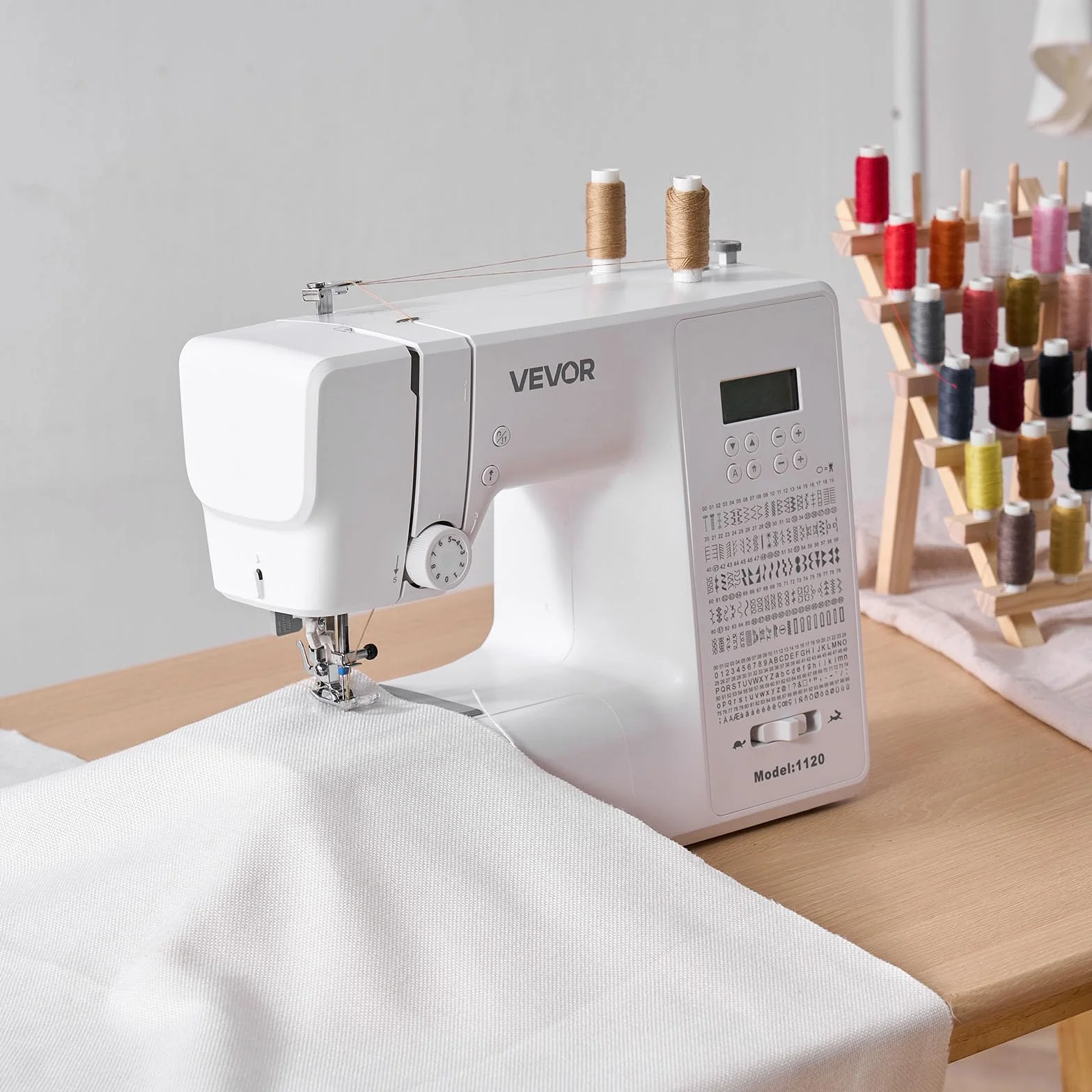 VEVOR Máquina de Coser, Máquina de Coser Digital con 200 Aplicaciones de Puntadas, Pantalla LCD, Pedal y luz LED, Estructura Metálica Resistente y Potente Motor para Manualidades, Blanco