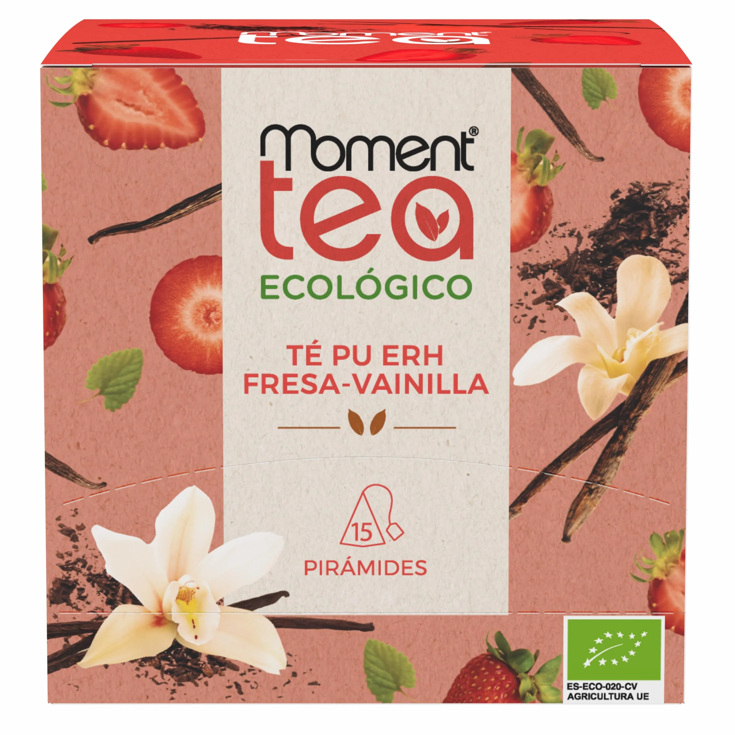 Moment Tea Té Pu Erh Fresa-Vainilla Ecológico estuche 15 pirámides 2g