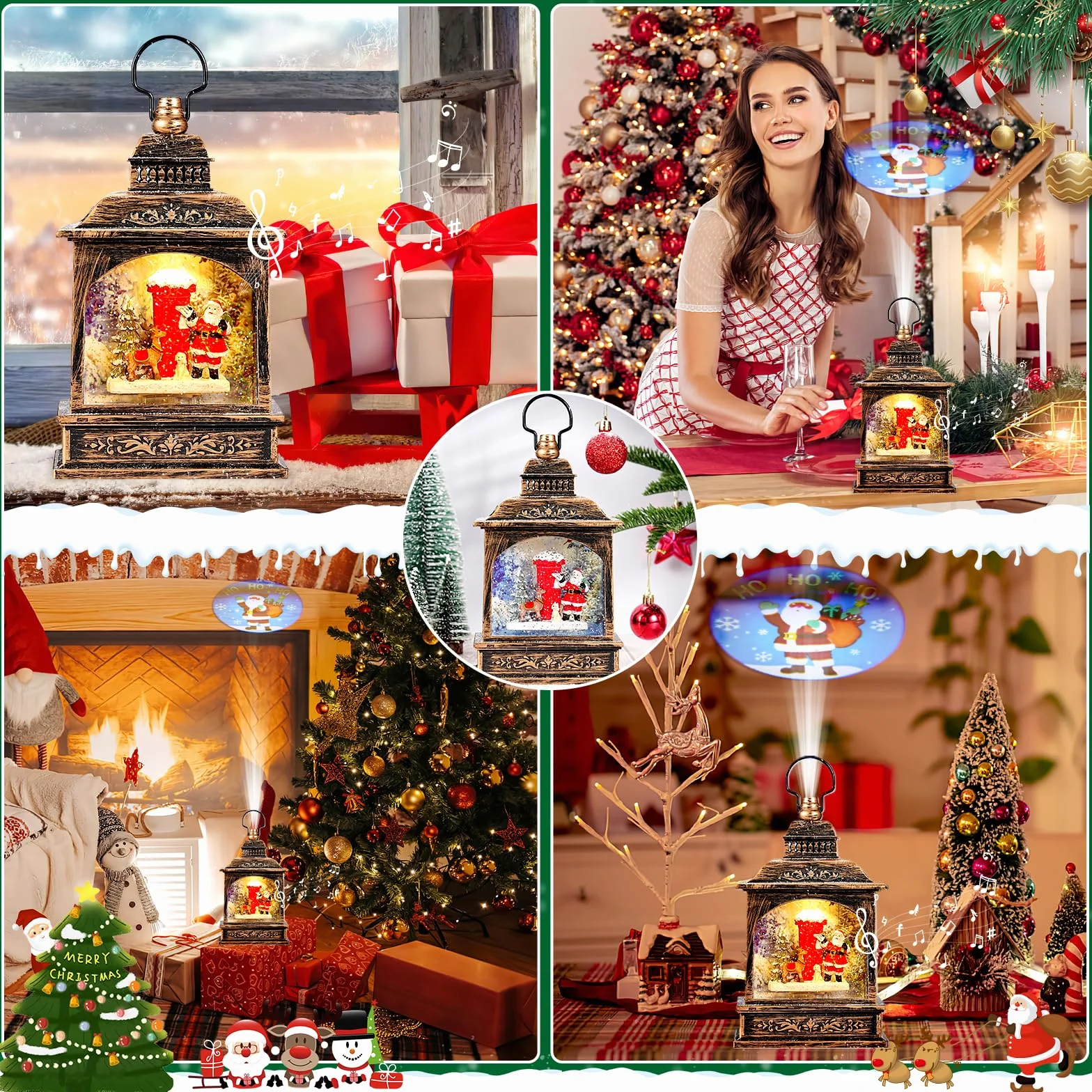 Linterna de Globo de Nieve Navideño Con Música - Papá Noel Brillante Para Decoración del Hogar - Funciona Con Pilas/USB - Regalo
