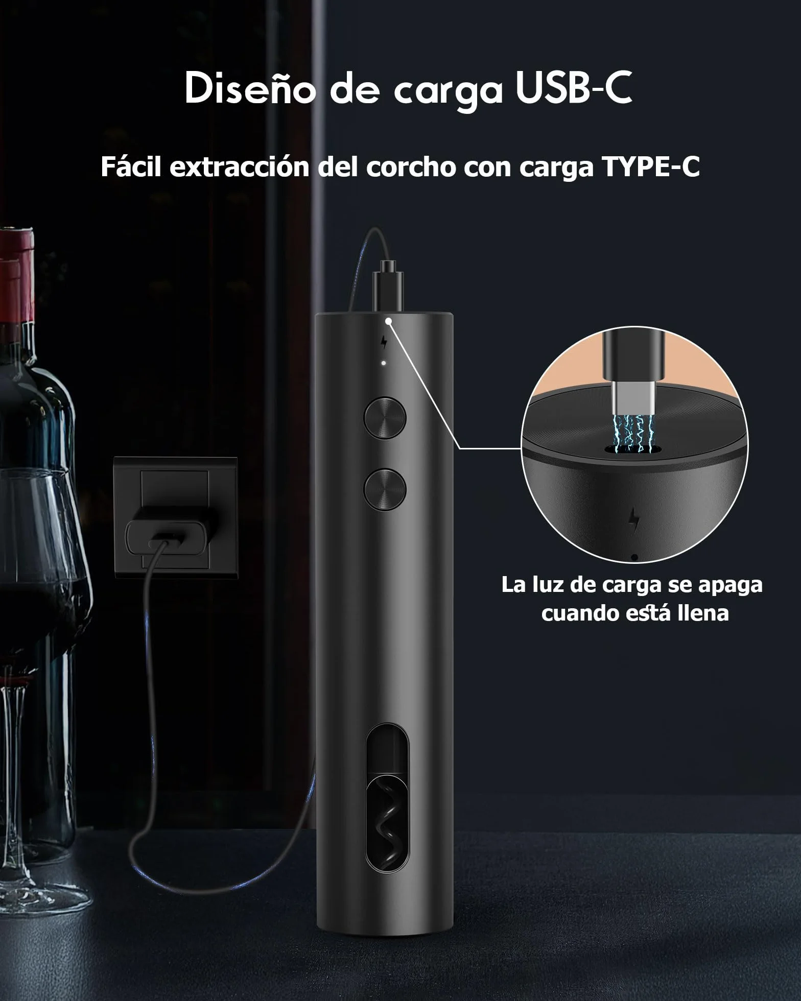 ZOYIDOUX Sacacorchos eléctrico Recargable – Abridor de Vino eléctrico Juego con Cortador de Papel y 2 Tapón de vacío y Vertedor USB, Regalo para Amantes del Vino