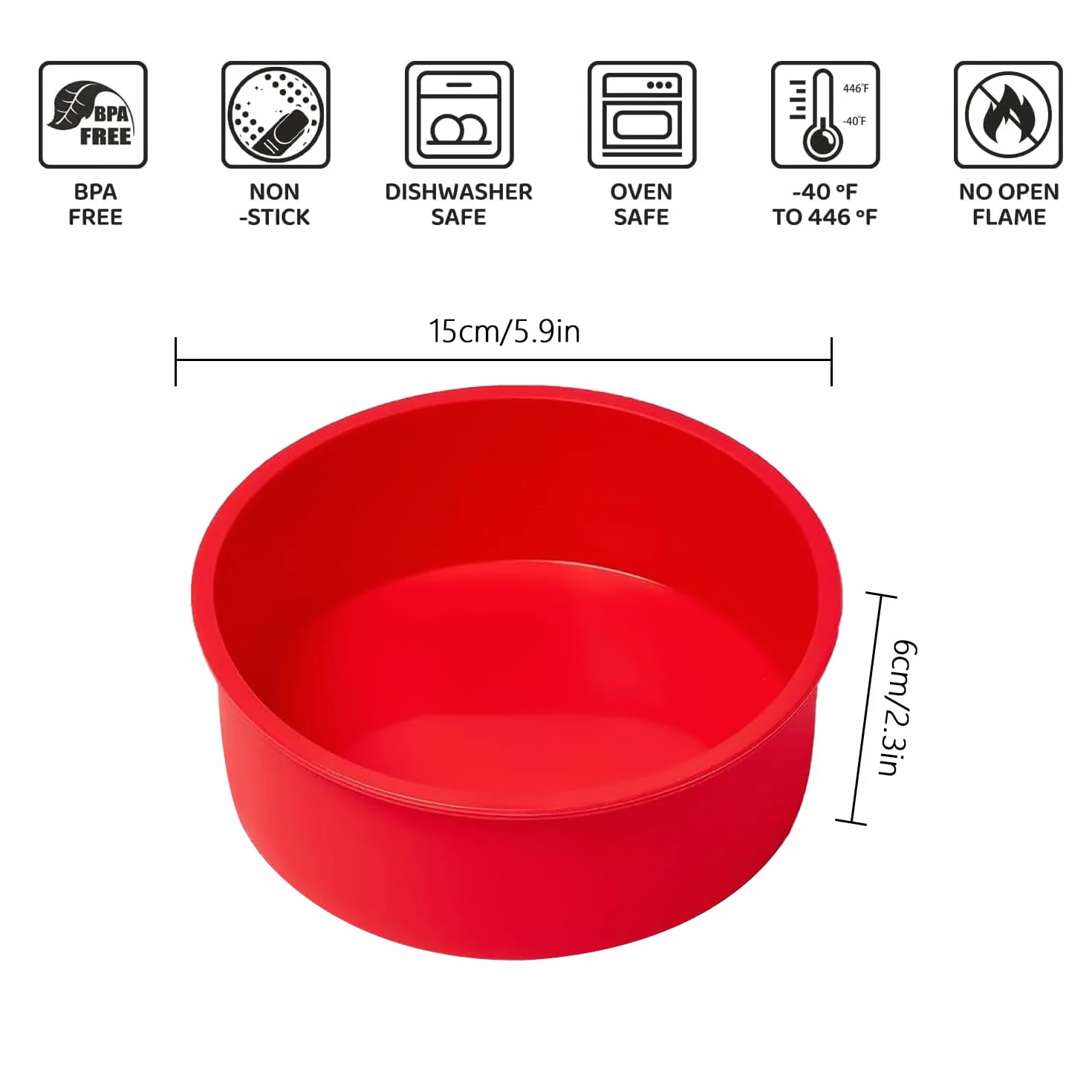 YXHZVON 15CM Molde de Silicona para Horno, 2PCS Moldes Silicona Reposteria Redondo, Molde Silicona Bizcocho Redondo, Molde para Pasteles y Panes, Rojo
